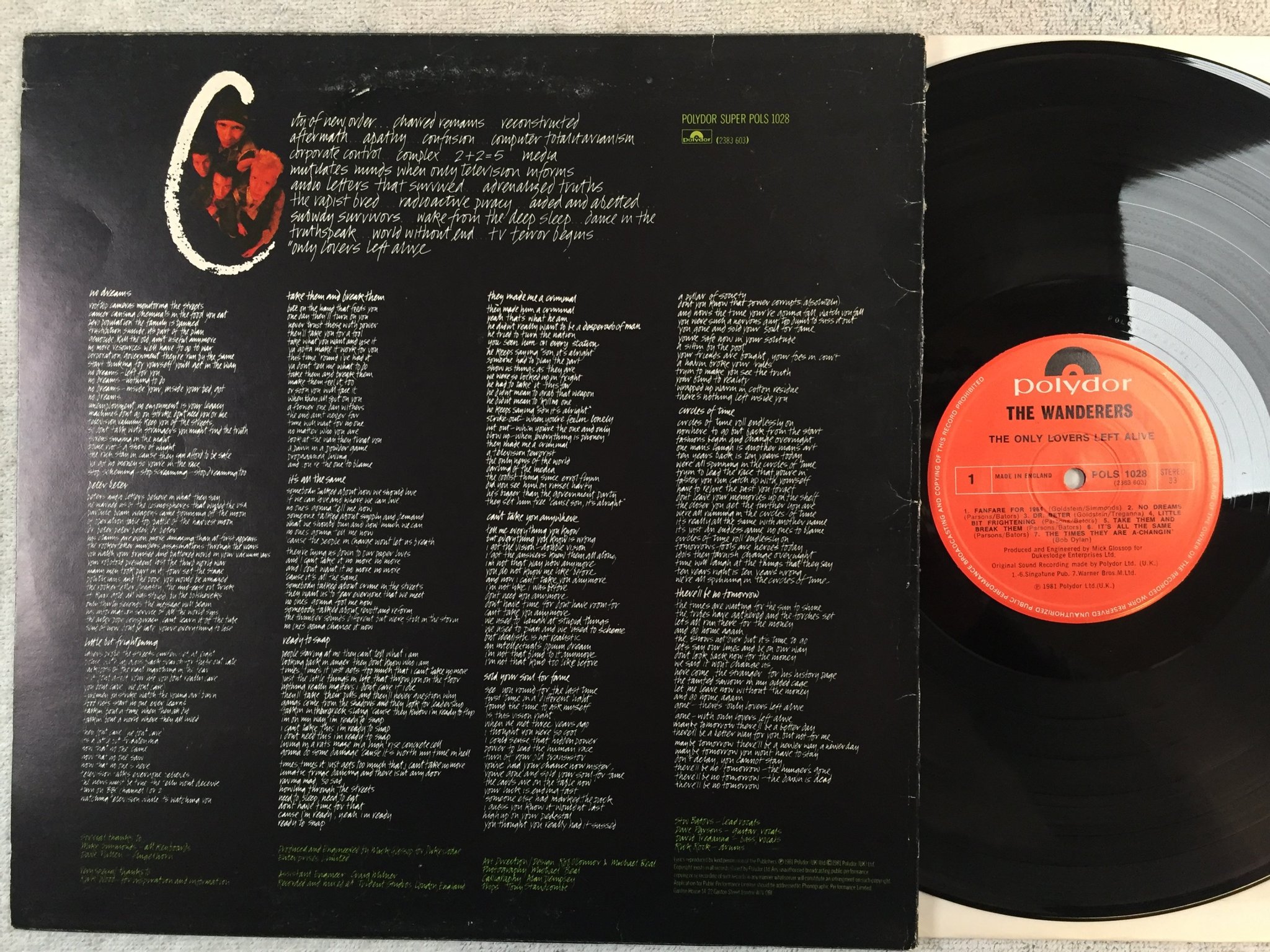 Omslagsbild för skivan THE WANDERERS the only lovers left alive LP -81 UK POLYDOR POLS 1028