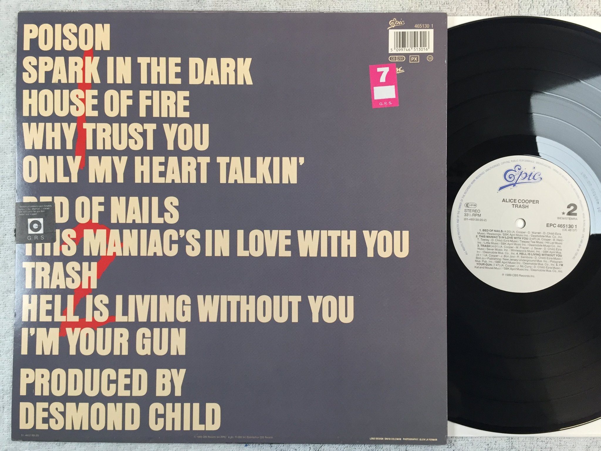 Omslagsbild för skivan ALICE COOPER trash LP -89 EPIC EPC 4651301