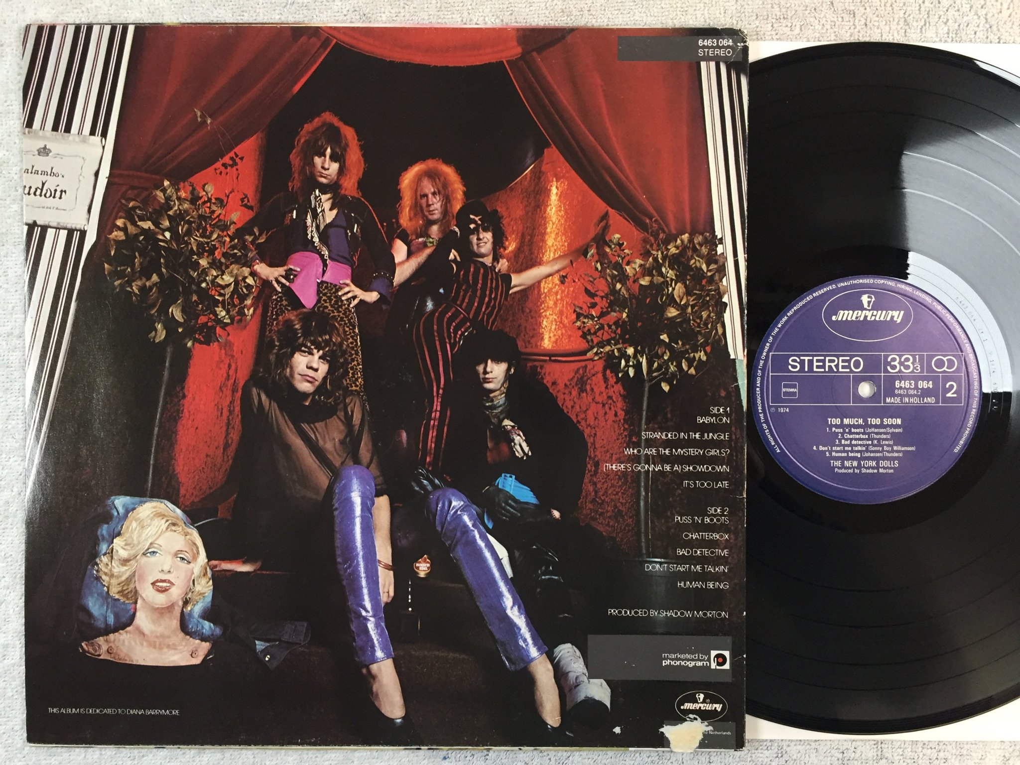 Omslagsbild för skivan NEW YORK DOLLS too much too soon LP 73 Hol MERCURY 6463 064