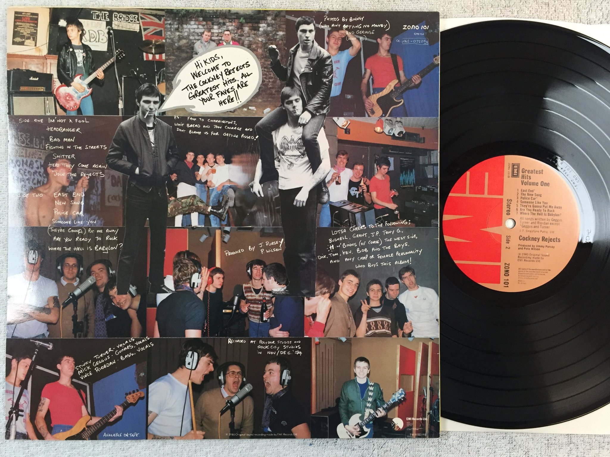Omslagsbild för skivan COCKNEY REJECTS greatest hits vol I LP -80 UK EMI ZONO 101