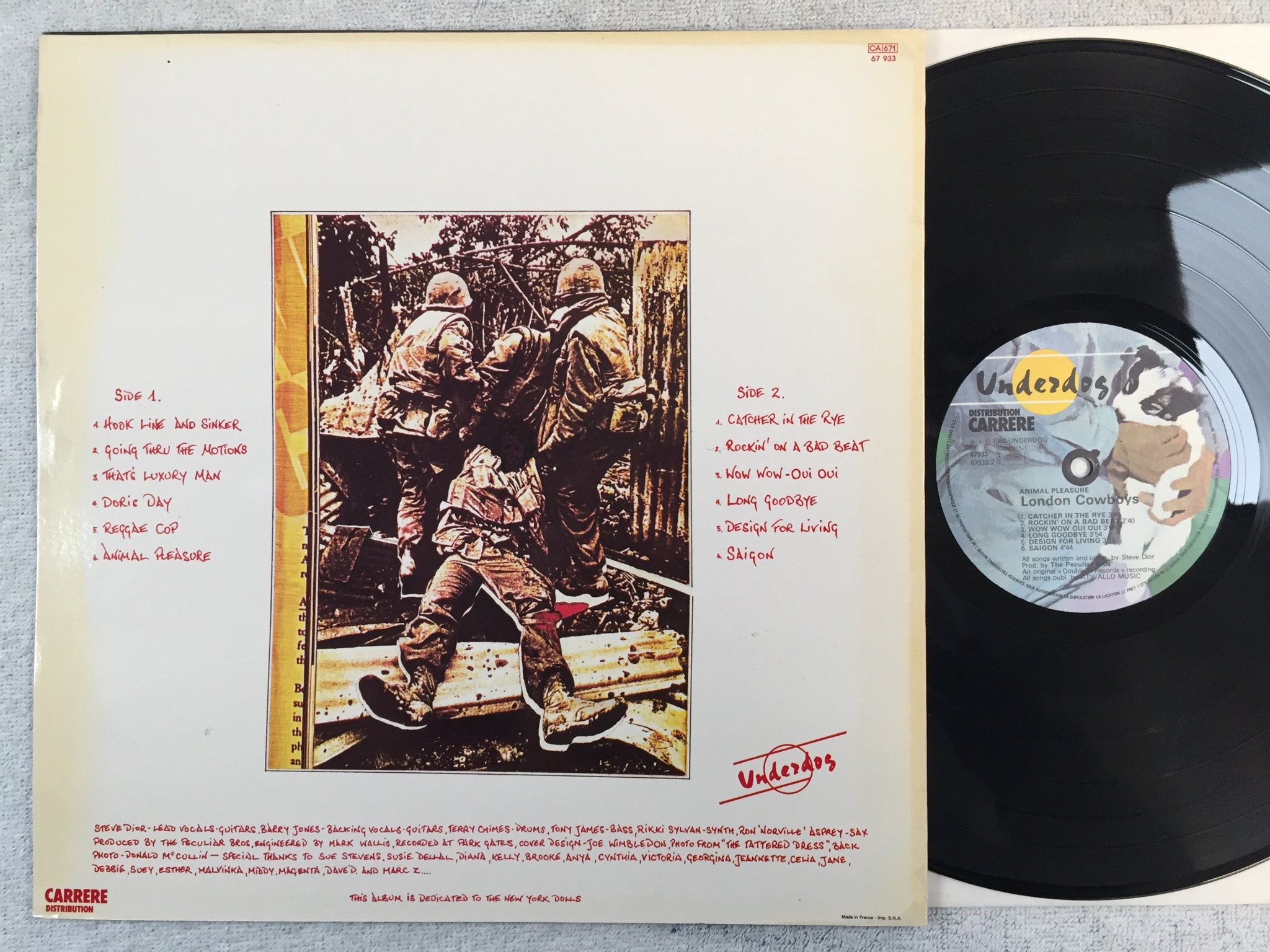 Omslagsbild för skivan LONDON COWBOYS animal pleasure LP -82 Fra CARRERE 67933
