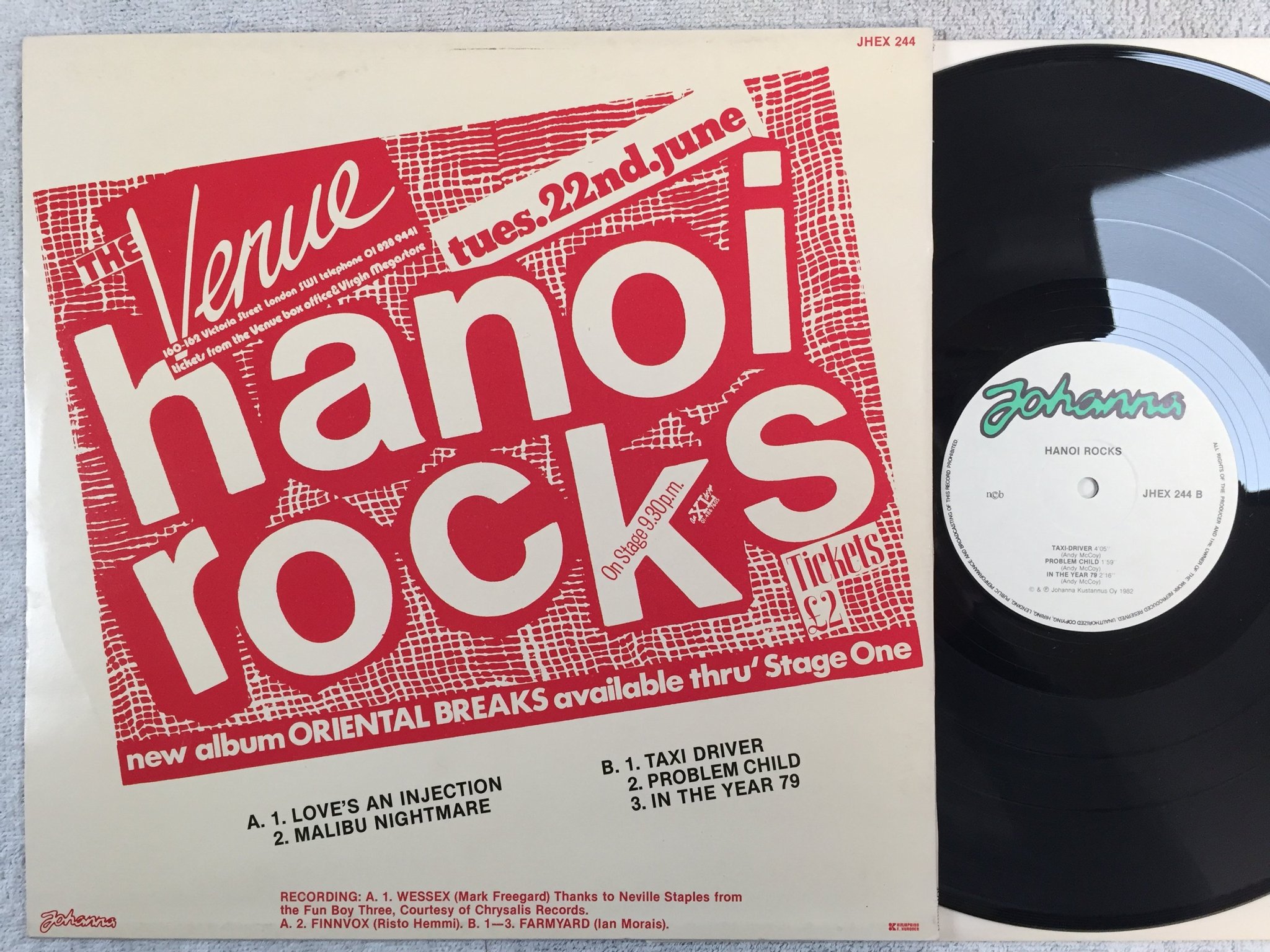 Omslagsbild för skivan HANOI ROCKS s/t LP -82 Finland JOHANNA JHEX 244 green logo RARE!!!