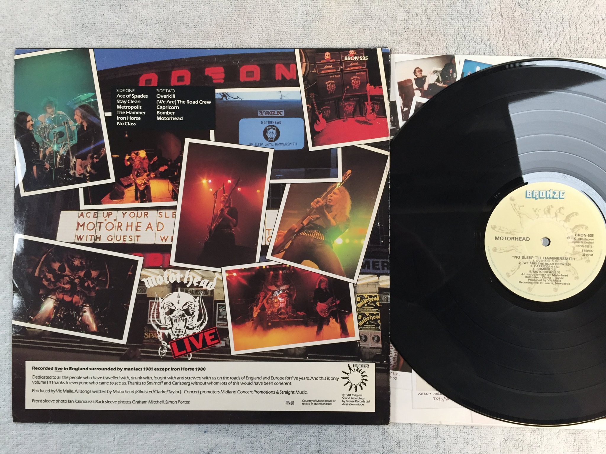 Omslagsbild för skivan MOTORHEAD no sleep 'til Hammersmith LP -81 ncb BRONZE BRON 535