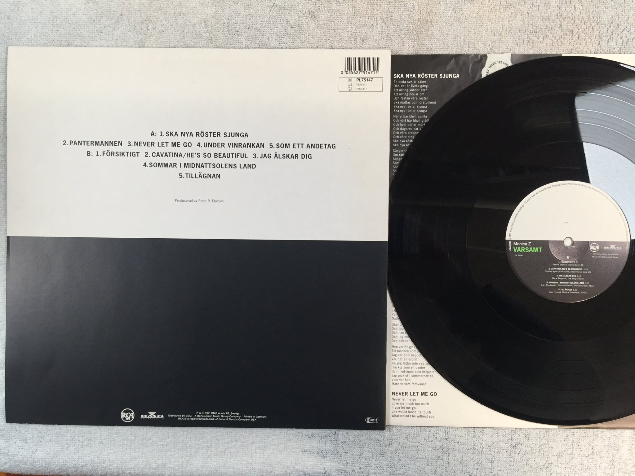 Omslagsbild för skivan MONICA ZETTERLUND varsamt LP -91 Swe RCA PL 75147