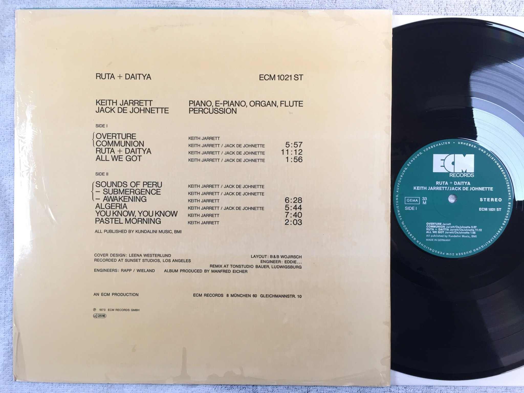 Omslagsbild för skivan KEITH JARRETT / JACK DE JOHNETTE ruta + daitya LP -73 Ger ECM 1021 ST