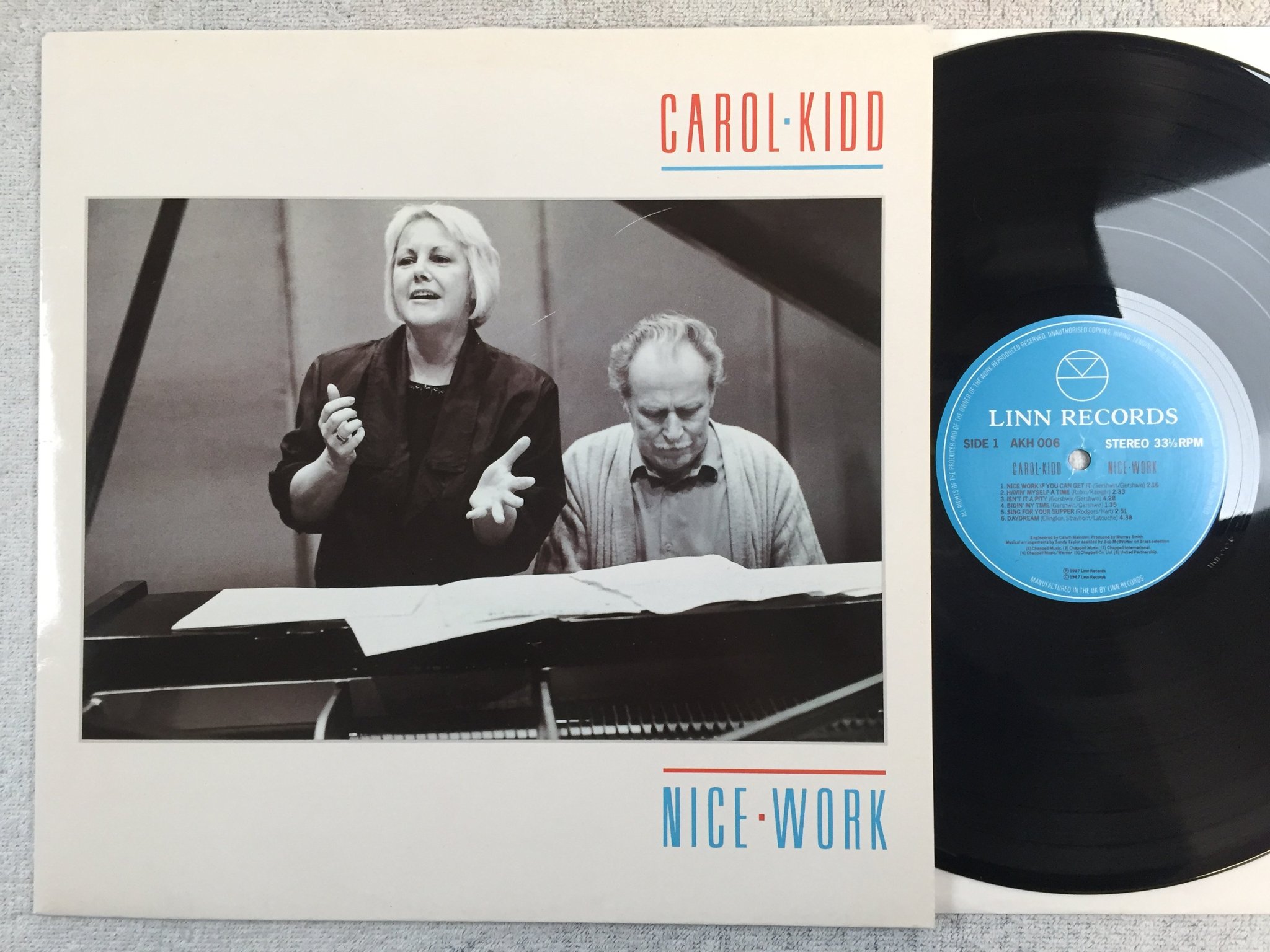 Omslagsbild för skivan CAROL KIDD nice work LP -87 UK LINN AKH 006 nice vocal jazz