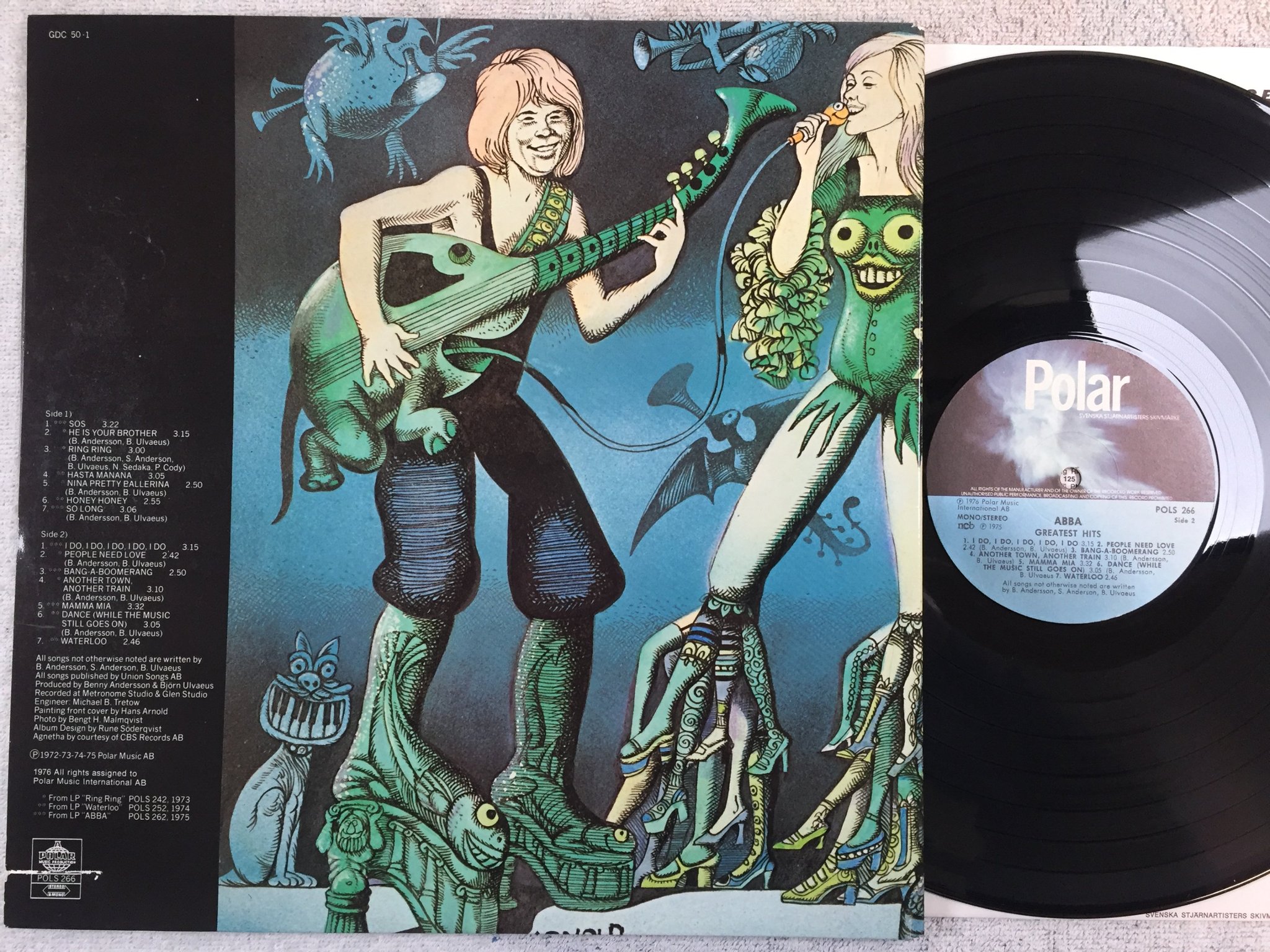 Omslagsbild för skivan ABBA greatest hits LP Swe POLAR POLS 266 Hans Arnold cover art