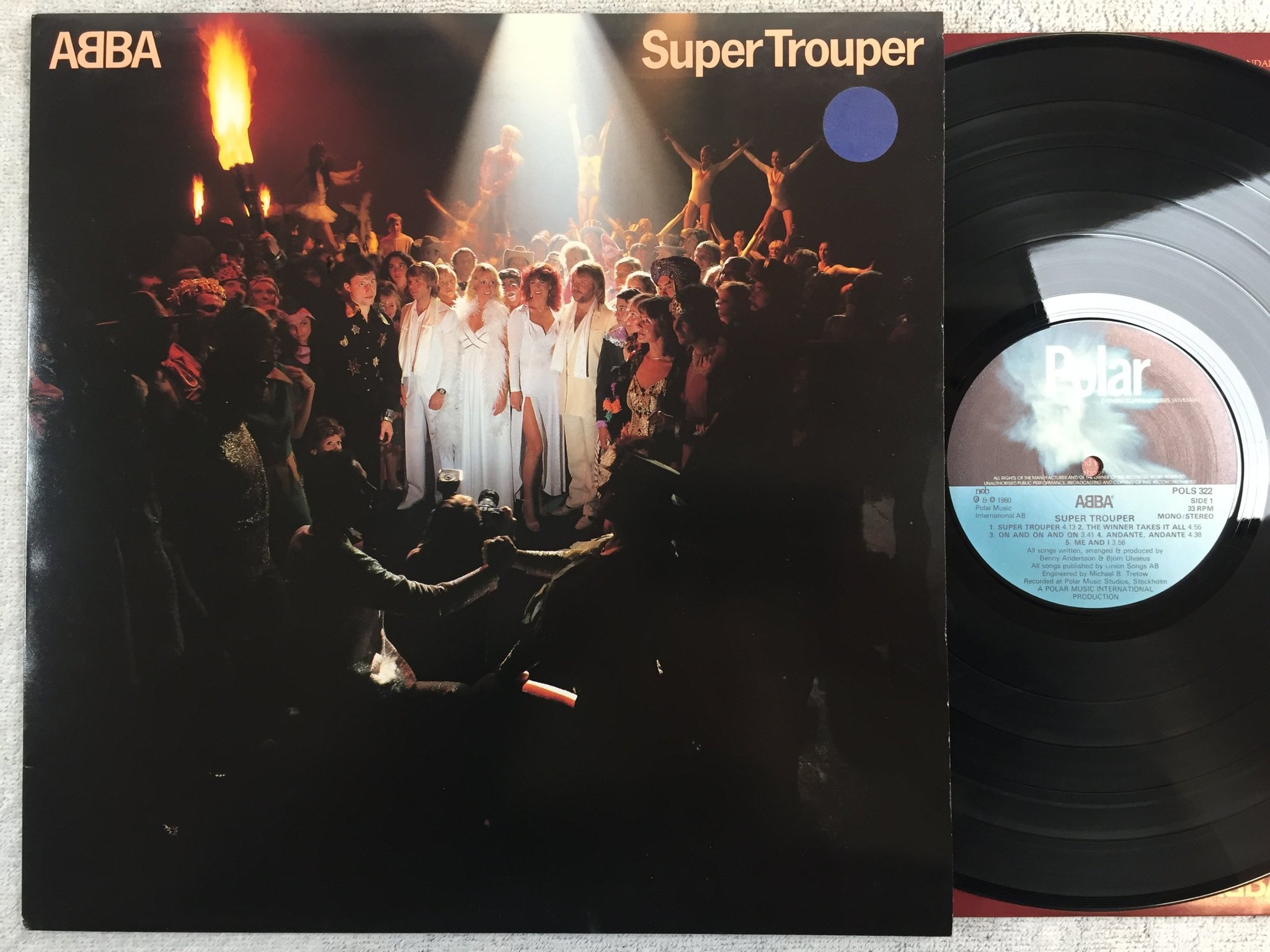 Omslagsbild för skivan ABBA super trouper LP -80 Swe POLAR POLS 322