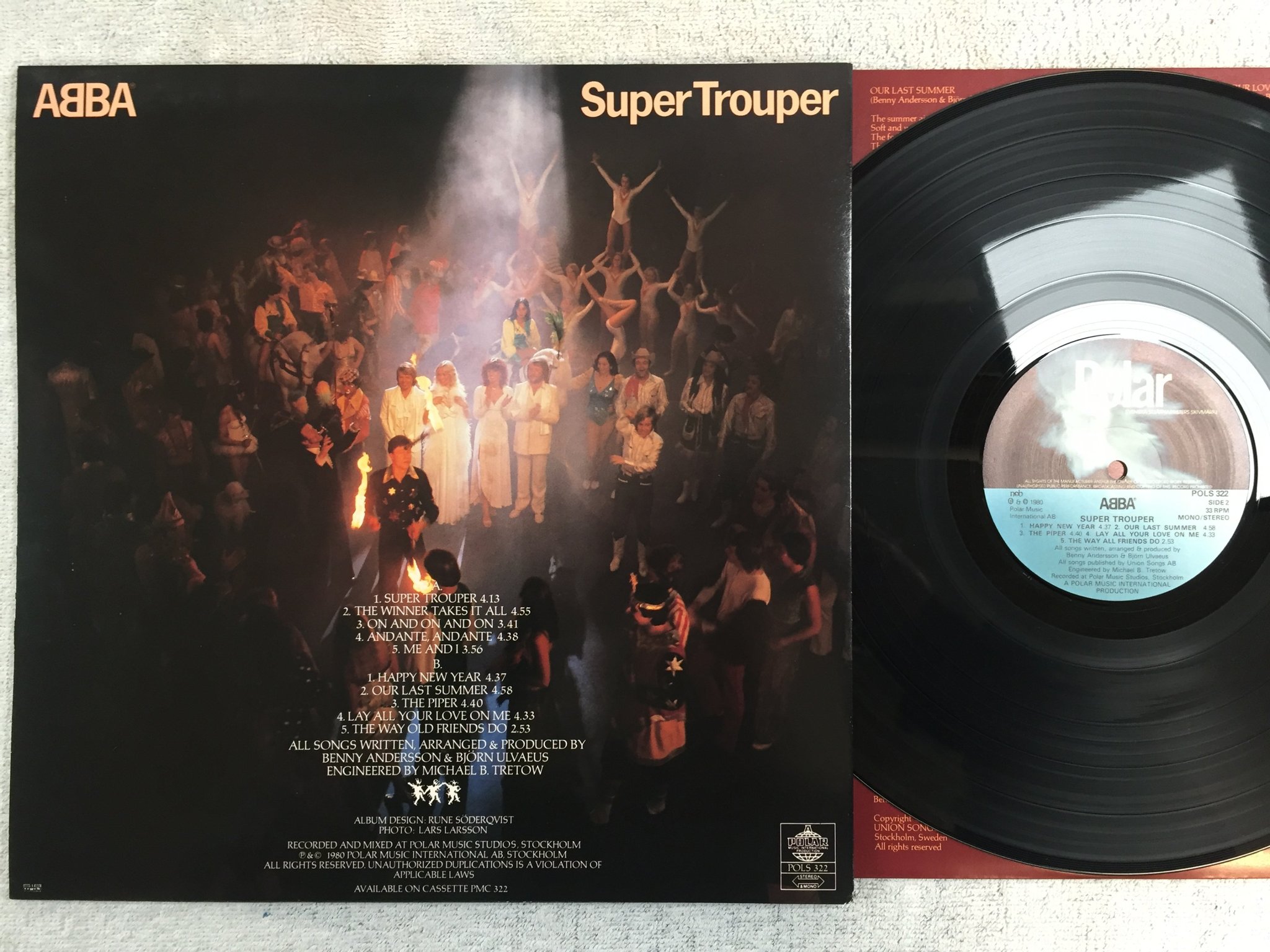 Omslagsbild för skivan ABBA super trouper LP -80 Swe POLAR POLS 322