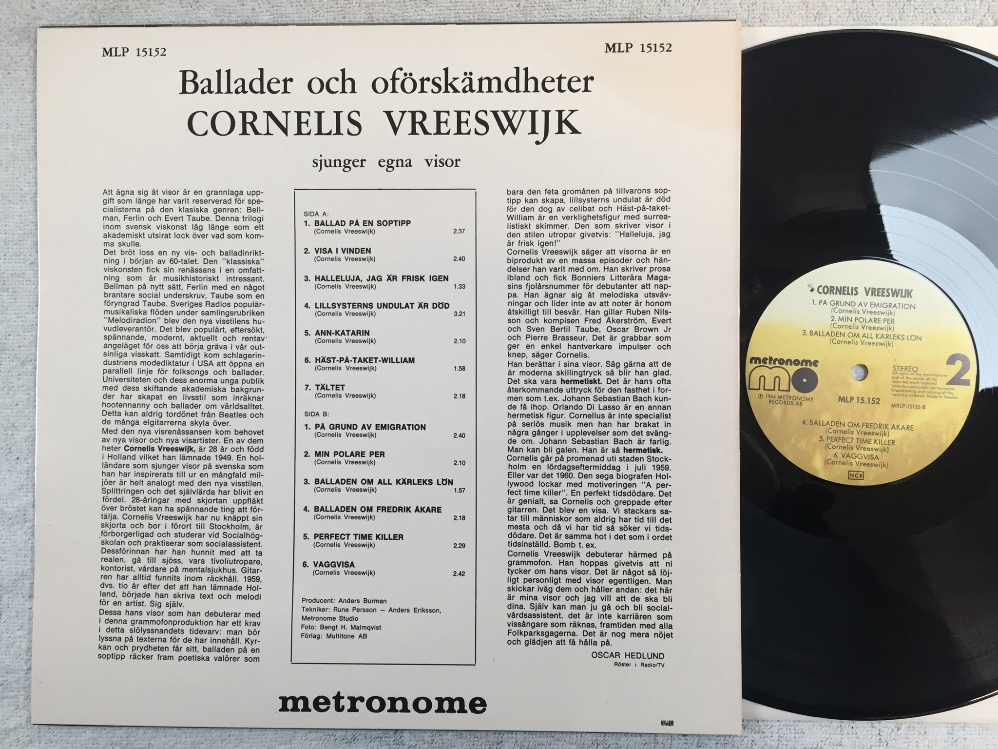 Omslagsbild för skivan CORNELIS VREESWIJK s/t LP Swe METRONOME MLP 15152