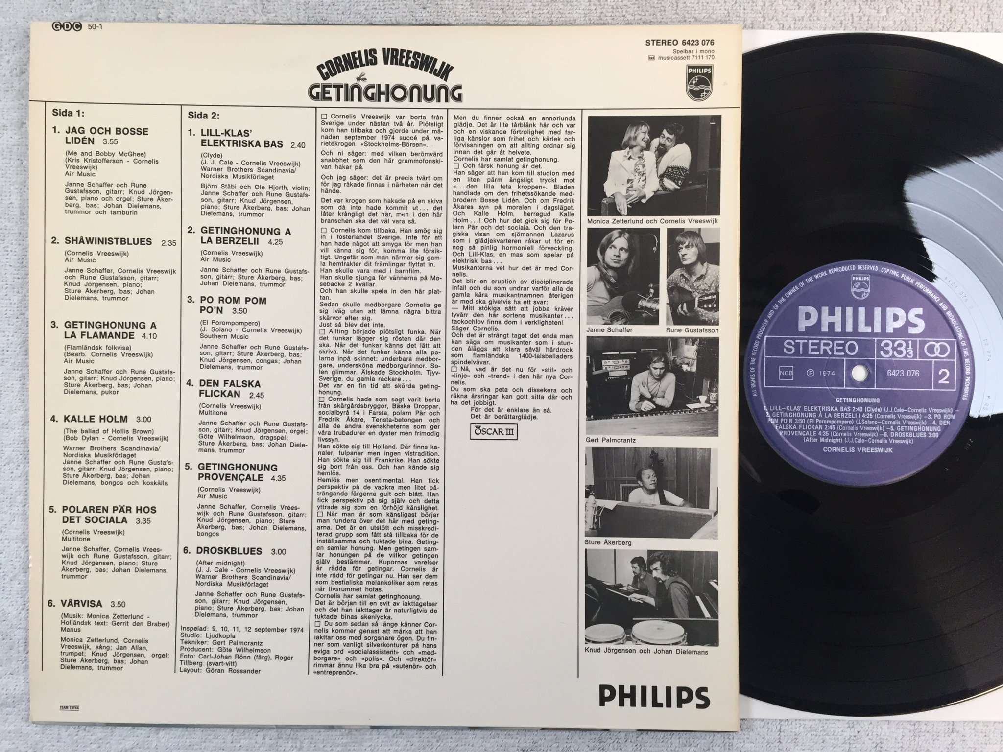 Omslagsbild för skivan CORNELIS VREESWIJK getinghonung LP -74 Swe PHILIPS 6423 076