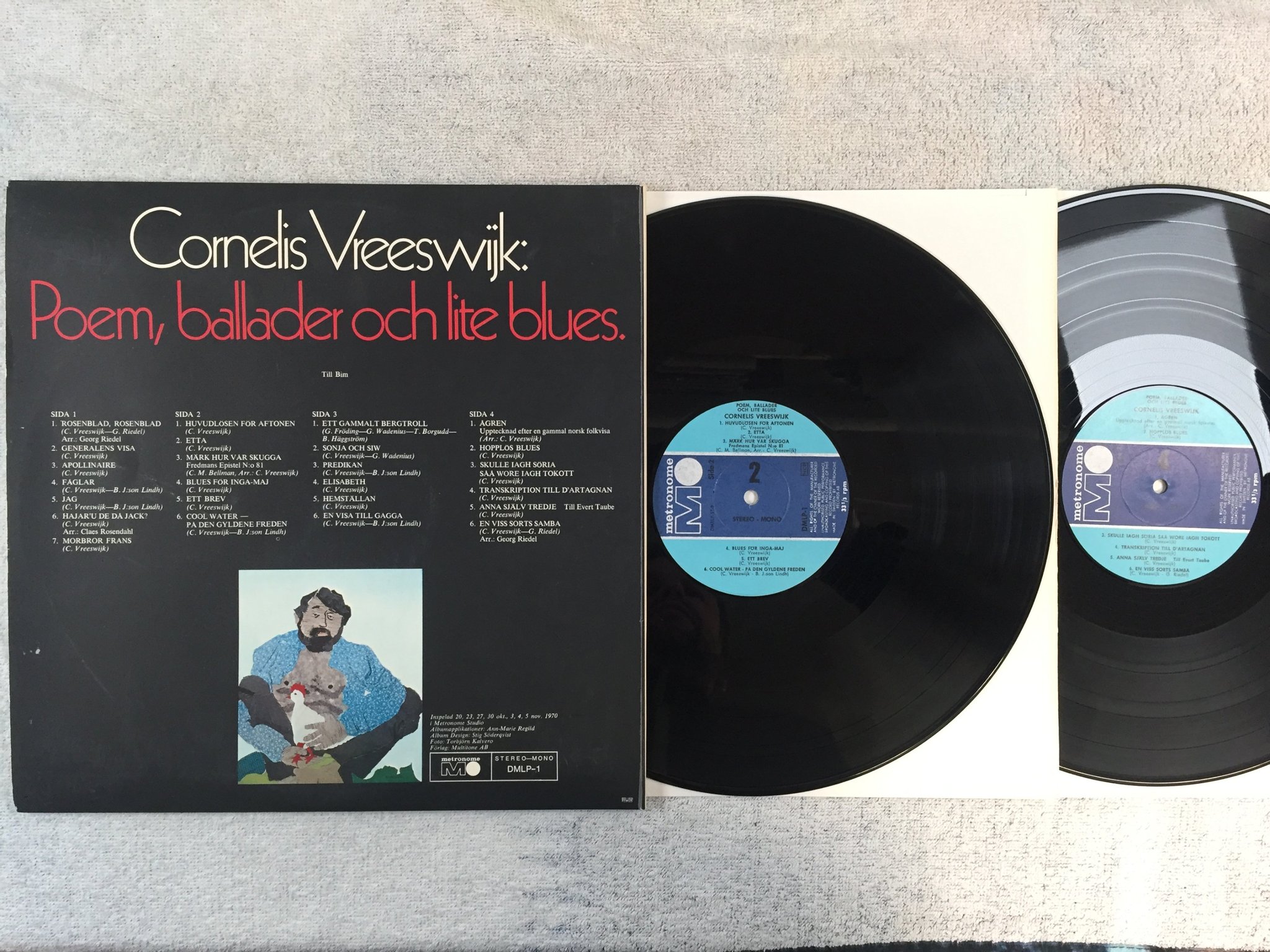 Omslagsbild för skivan CORNELIS VREESWIJK poem ballader & lite blues 2xLP -70 Swe METRONOME DMLP-1