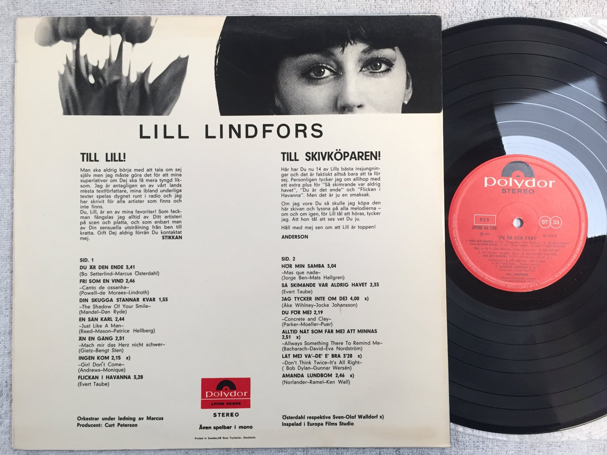 Omslagsbild för skivan LILL LINDFORS du är den ende LP -67 Swe POLYDOR LPHM 46 258