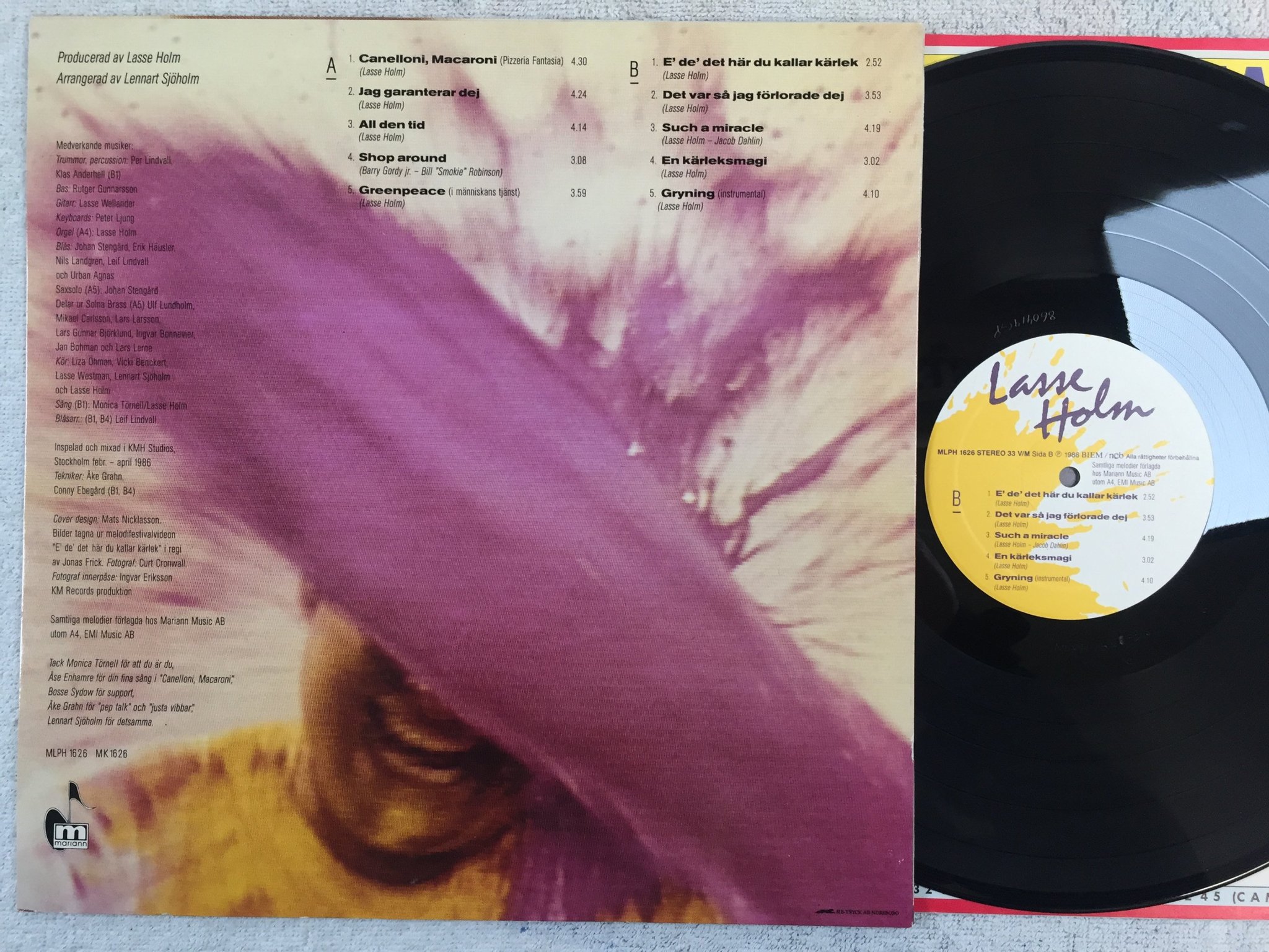 Omslagsbild för skivan LASSE HOLM s/t LP -86 Swe MARIANN MLPH 1626