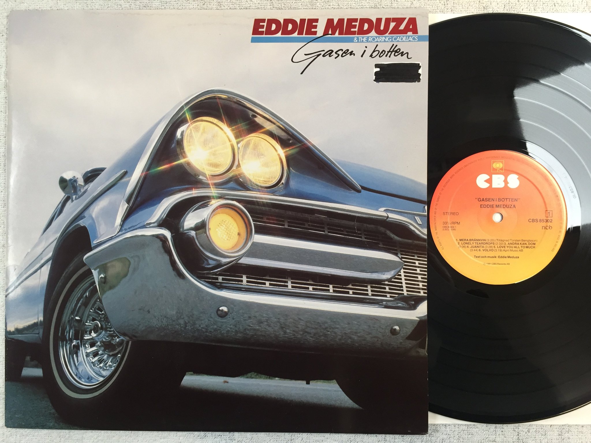 Omslagsbild för skivan EDDIE MEDUZA gasen i botten LP -81 Hol CBS 85302