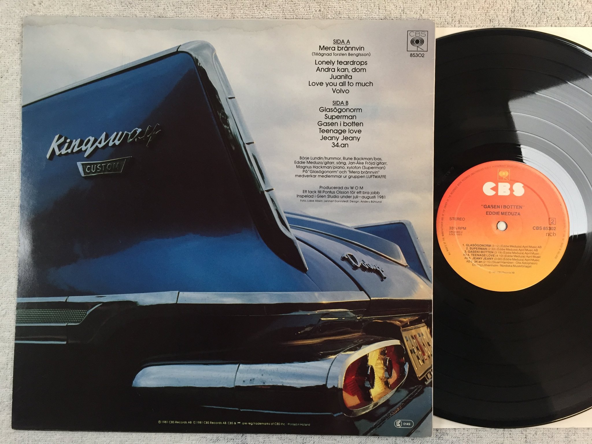 Omslagsbild för skivan EDDIE MEDUZA gasen i botten LP -81 Hol CBS 85302