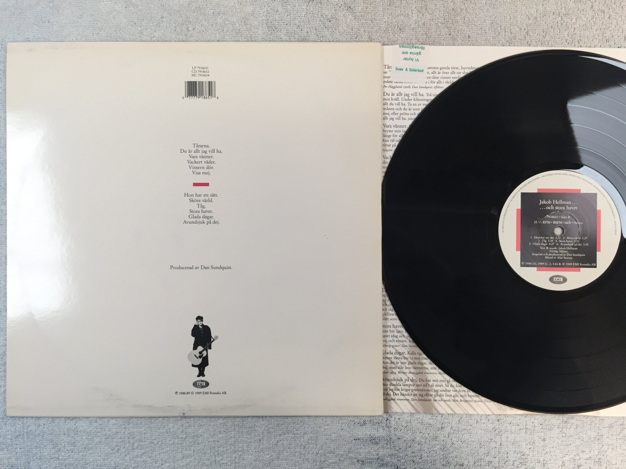 Omslagsbild för skivan JAKOB HELLMAN ...och stora havet LP -89 EMI 7918651