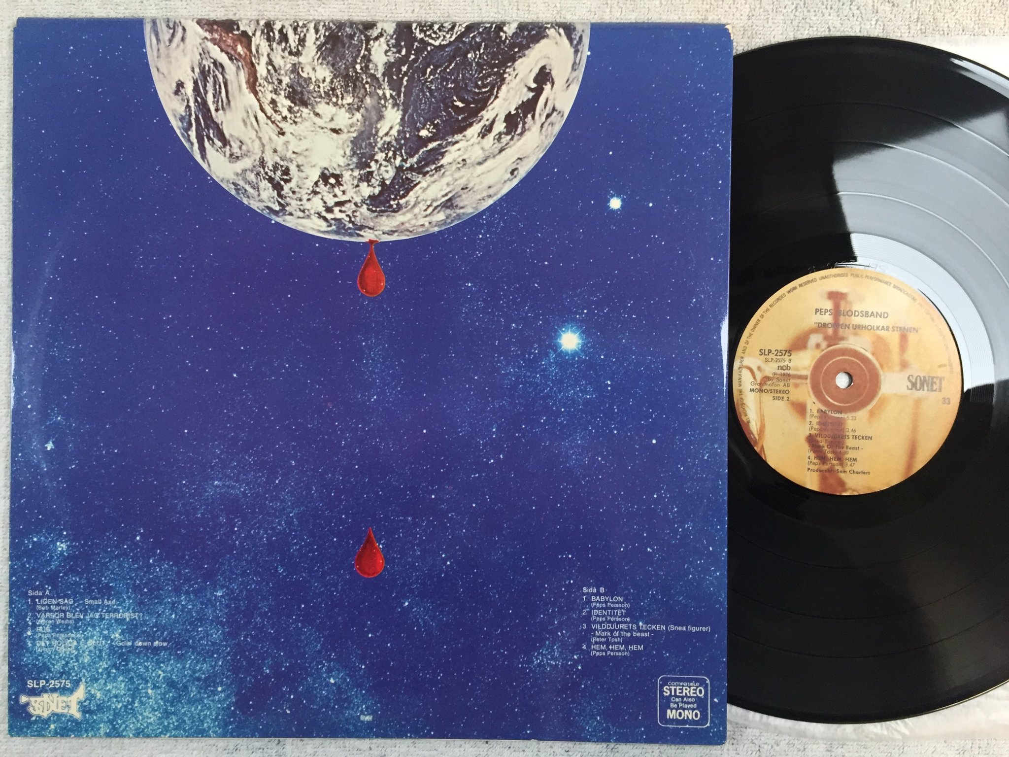 Omslagsbild för skivan PEPS BLODSBAND droppen urholkar stenen LP -76 Swe SONET SLP-2575