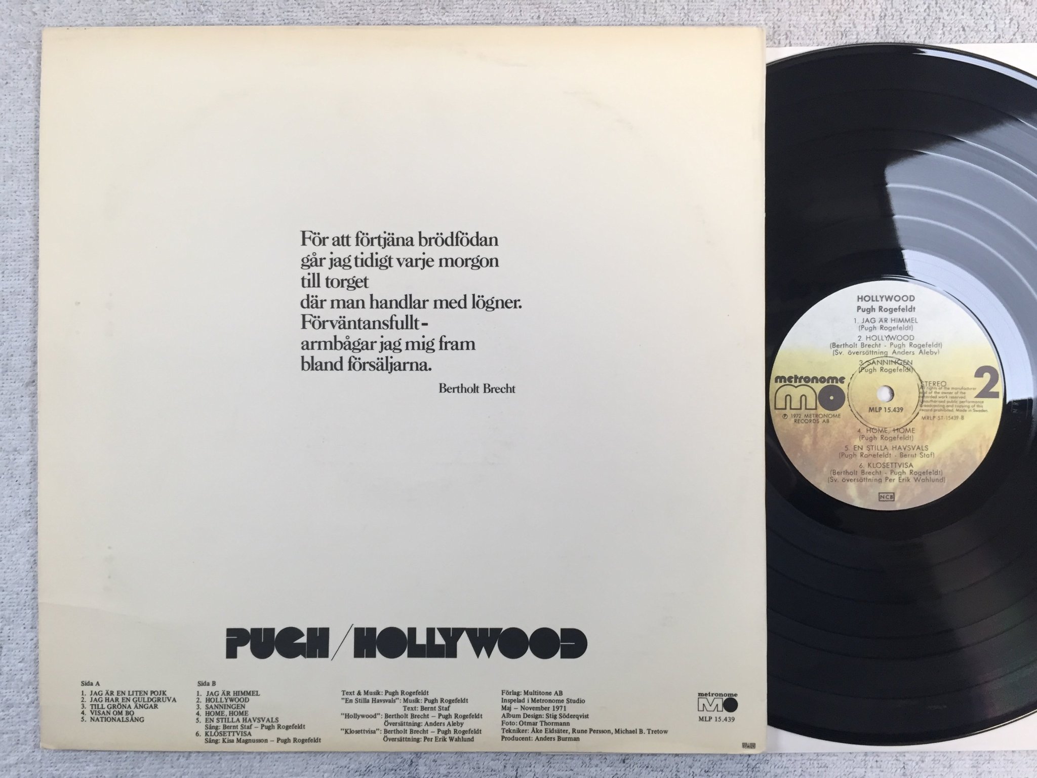 Omslagsbild för skivan PUGH ROGEFELDT Hollywood LP -72 Swe METRONOME MRLP ST 15439