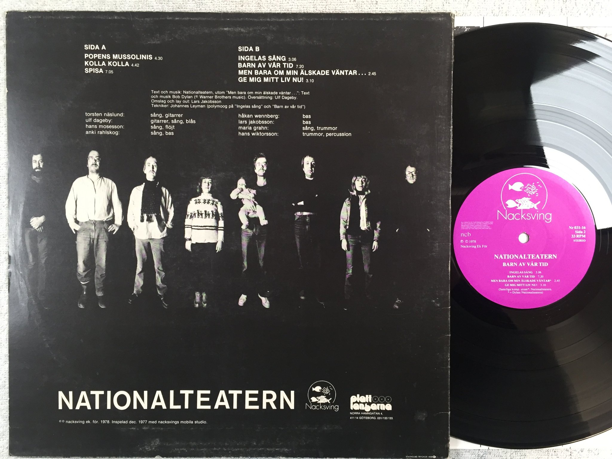 Omslagsbild för skivan NATIONALTEATERN barn av vår tid LP -78 Swe NACKSVING Nr 031-16 "kolla kolla"
