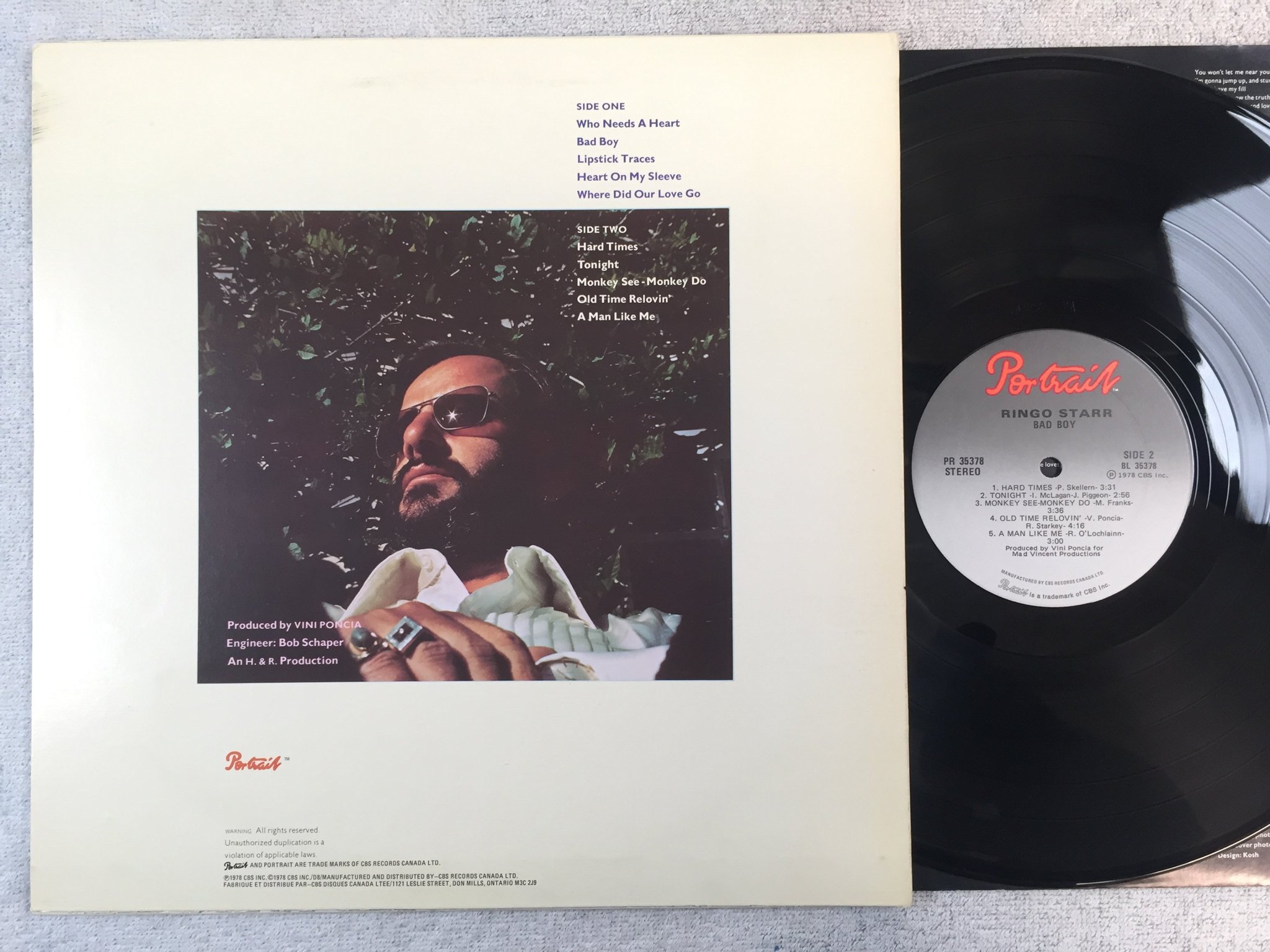 Omslagsbild för skivan RINGO STARR  bad boy LP -78 Can PORTRAIT PR 35378