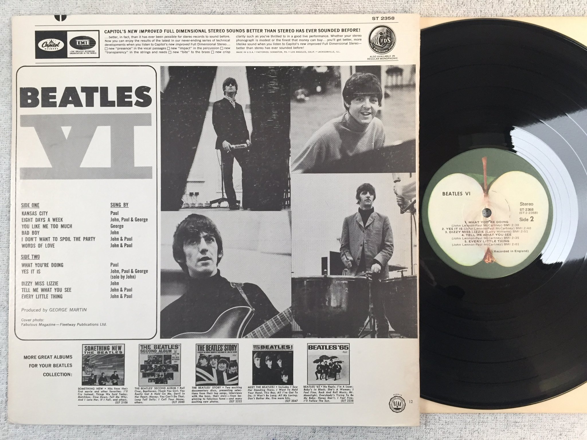 Omslagsbild för skivan THE BEATLES VI LP US APPLE ST 2358