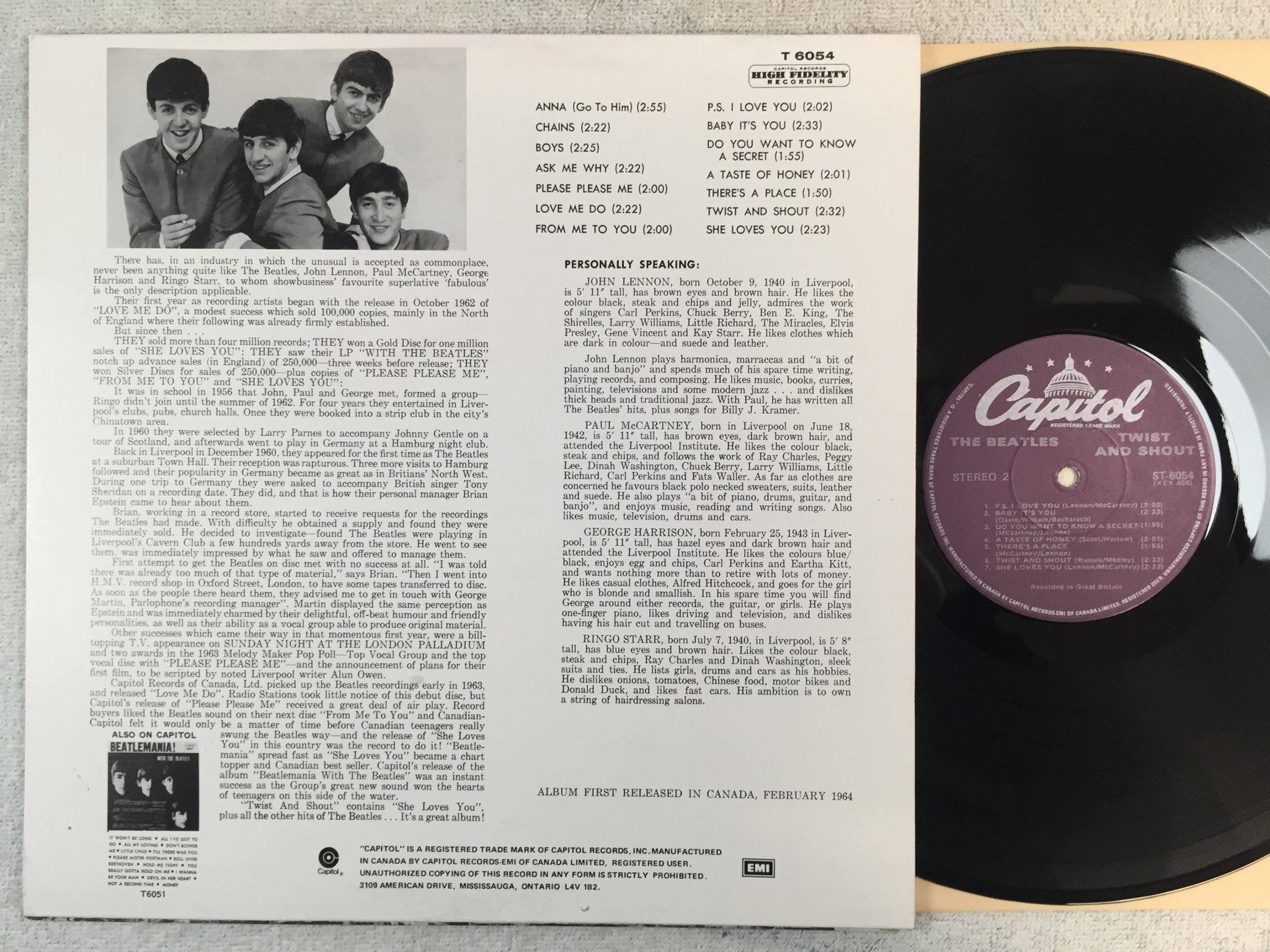 Omslagsbild för skivan THE BEATLES twist and shout LP Can CAPITOL ST-6054