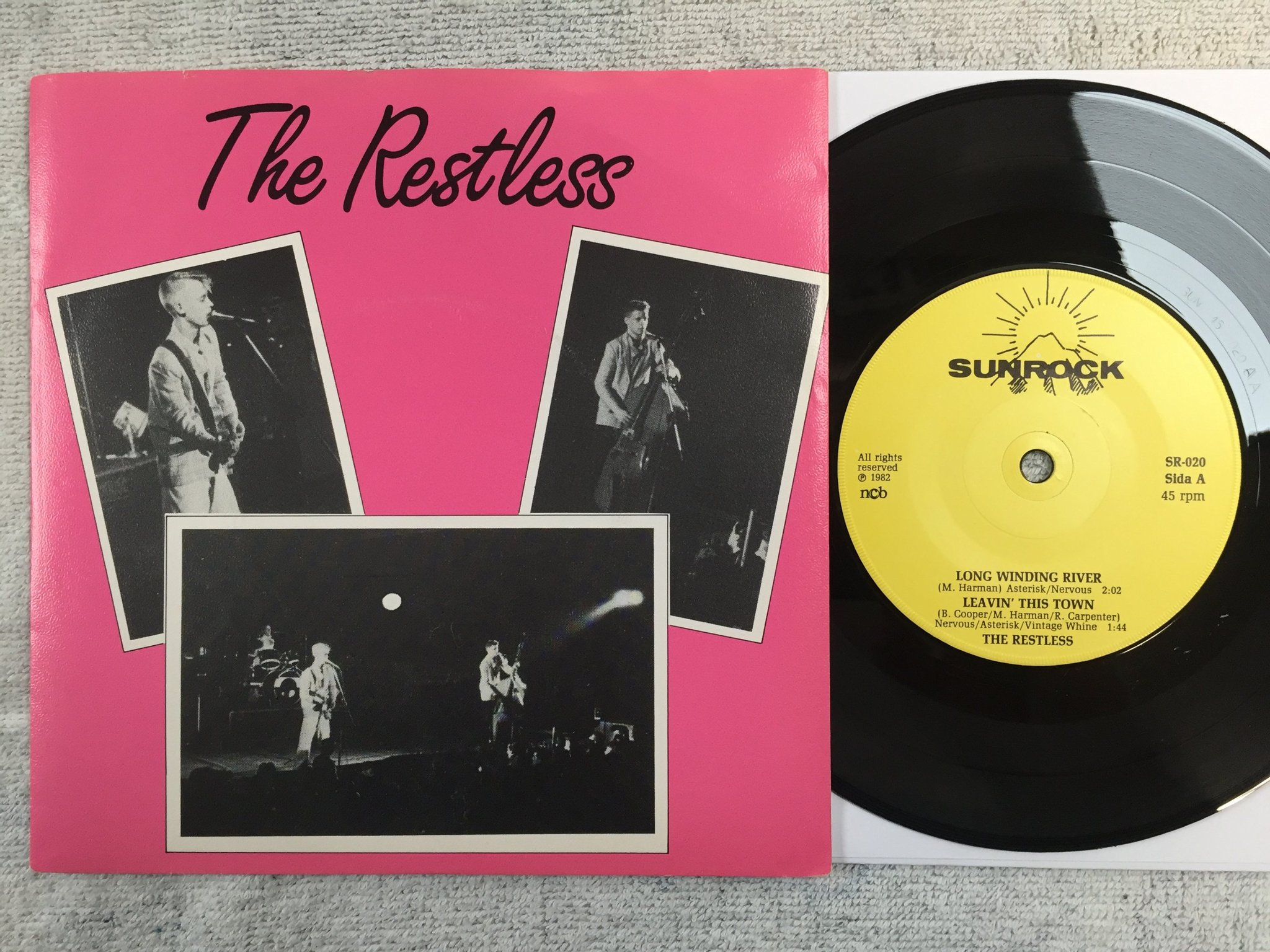 Omslagsbild för skivan THE RESTLESS long winding river 7"EP -82 Swe SUNROCK SR-020 RARE ROCKABILLY