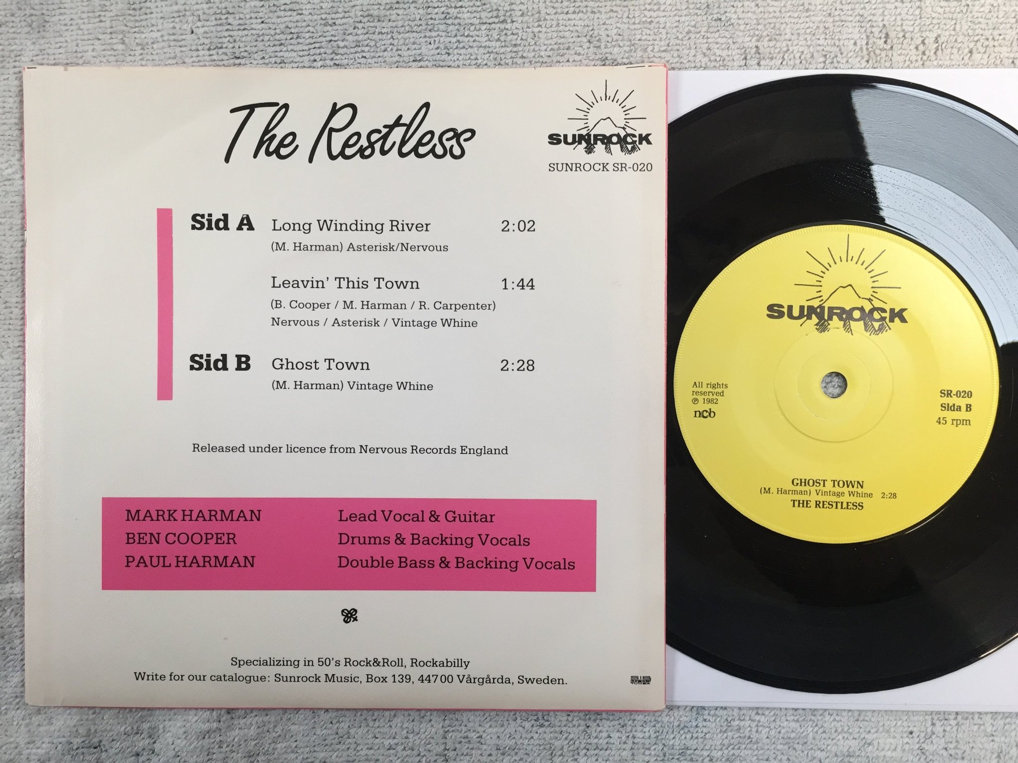 Omslagsbild för skivan THE RESTLESS long winding river 7"EP -82 Swe SUNROCK SR-020 RARE ROCKABILLY