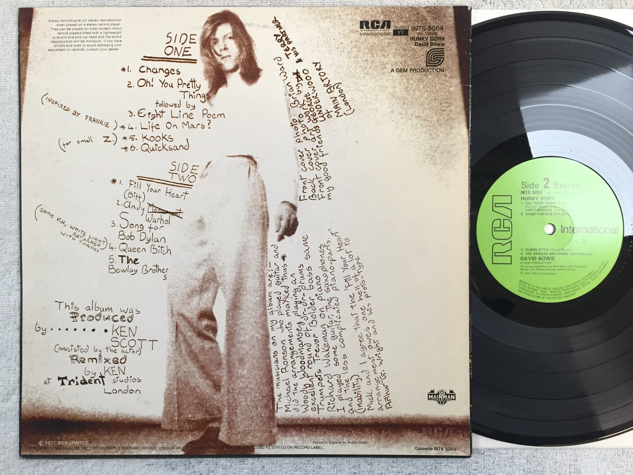 Omslagsbild för skivan DAVID BOWIE hunky dory LP -71 UK RCA INTS 5064
