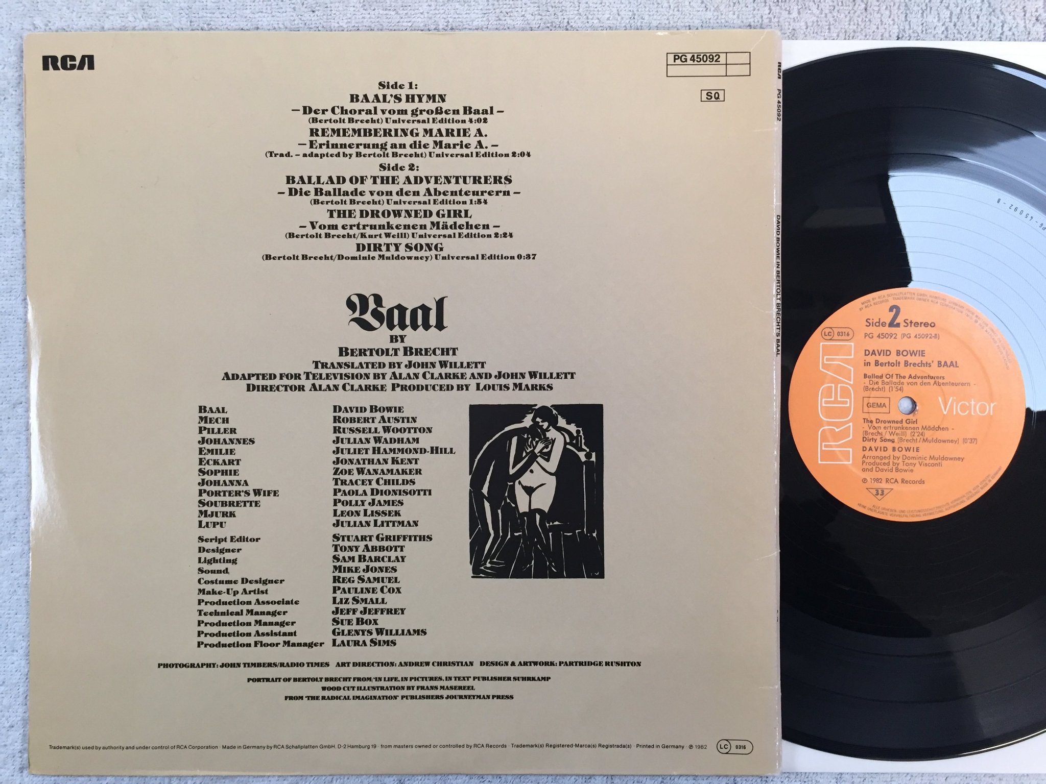 Omslagsbild för skivan DAVID BOWIE in Bertalt Brechts BAAL LP -82 Ger RCA PG 45092