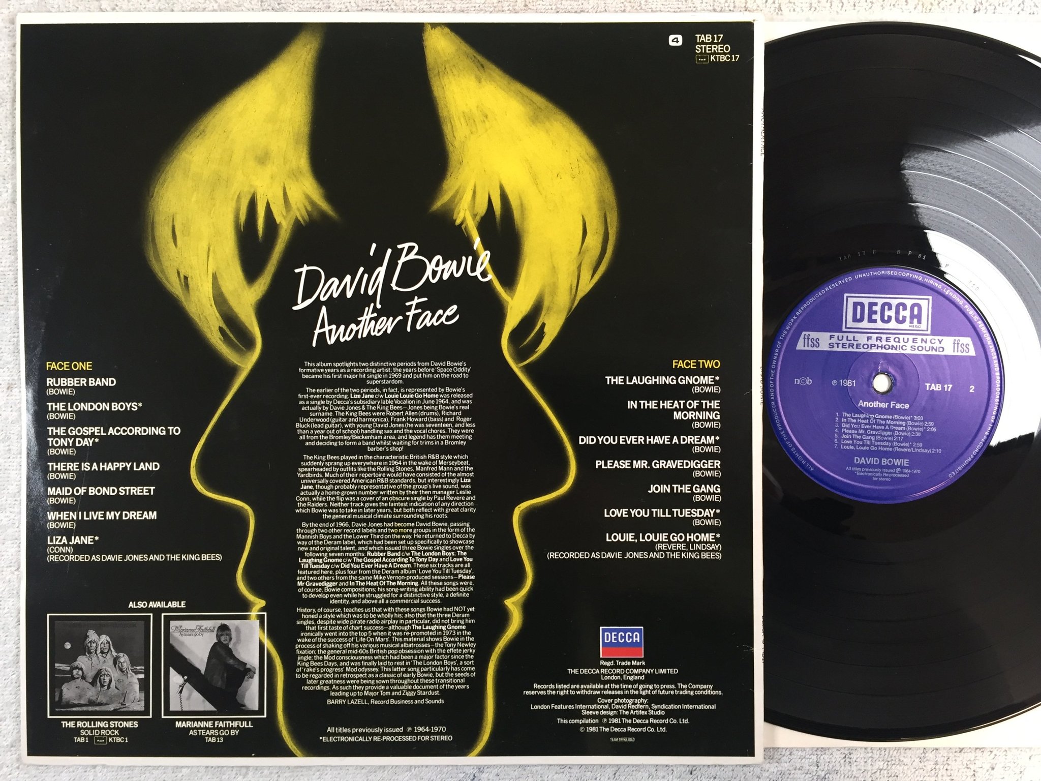 Omslagsbild för skivan DAVID BOWIE another face LP -81 ncb DECCA TAB-17