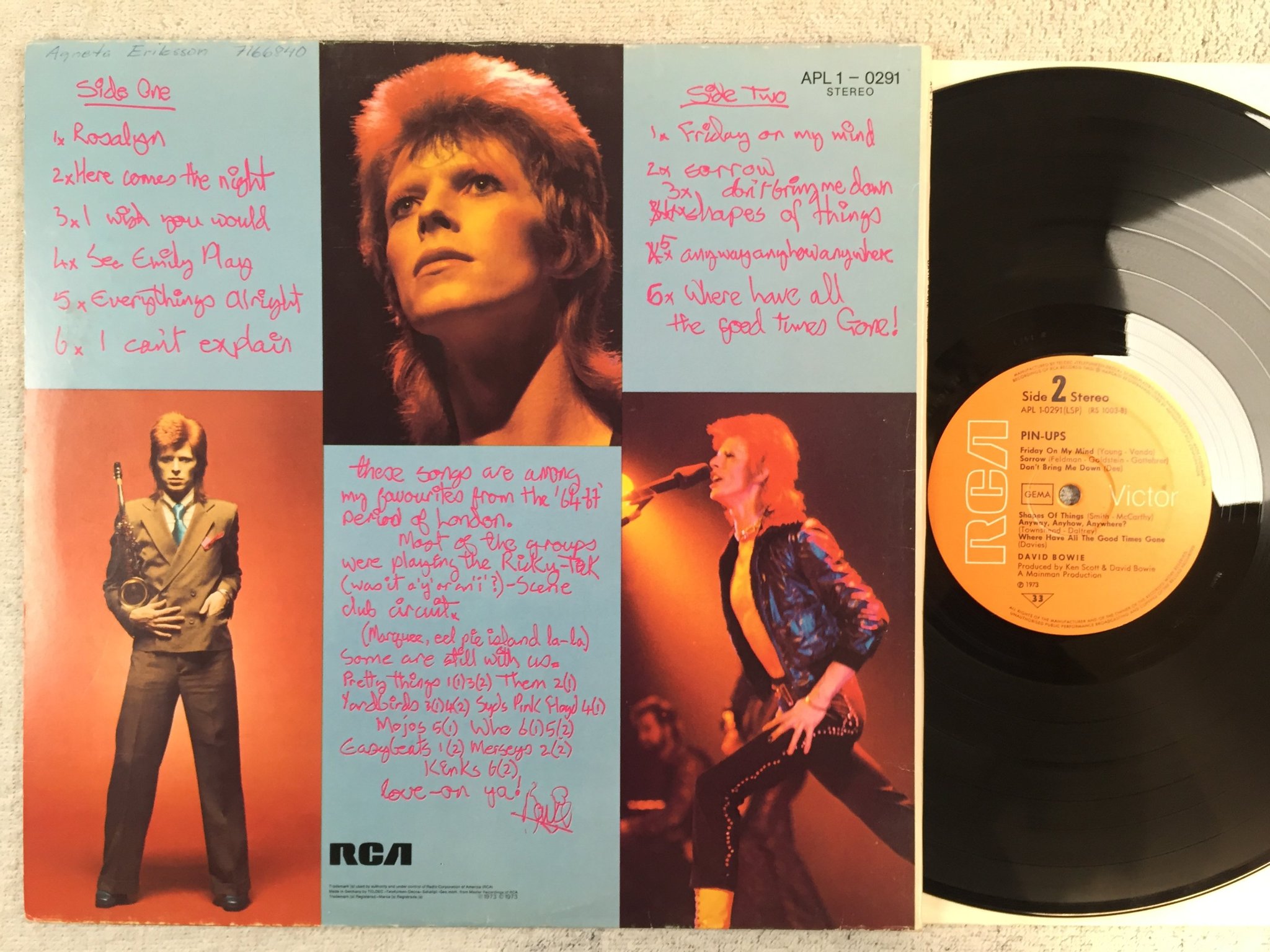 Omslagsbild för skivan DAVID BOWIE pin-ups LP -73 Ger RCA APL1-0291