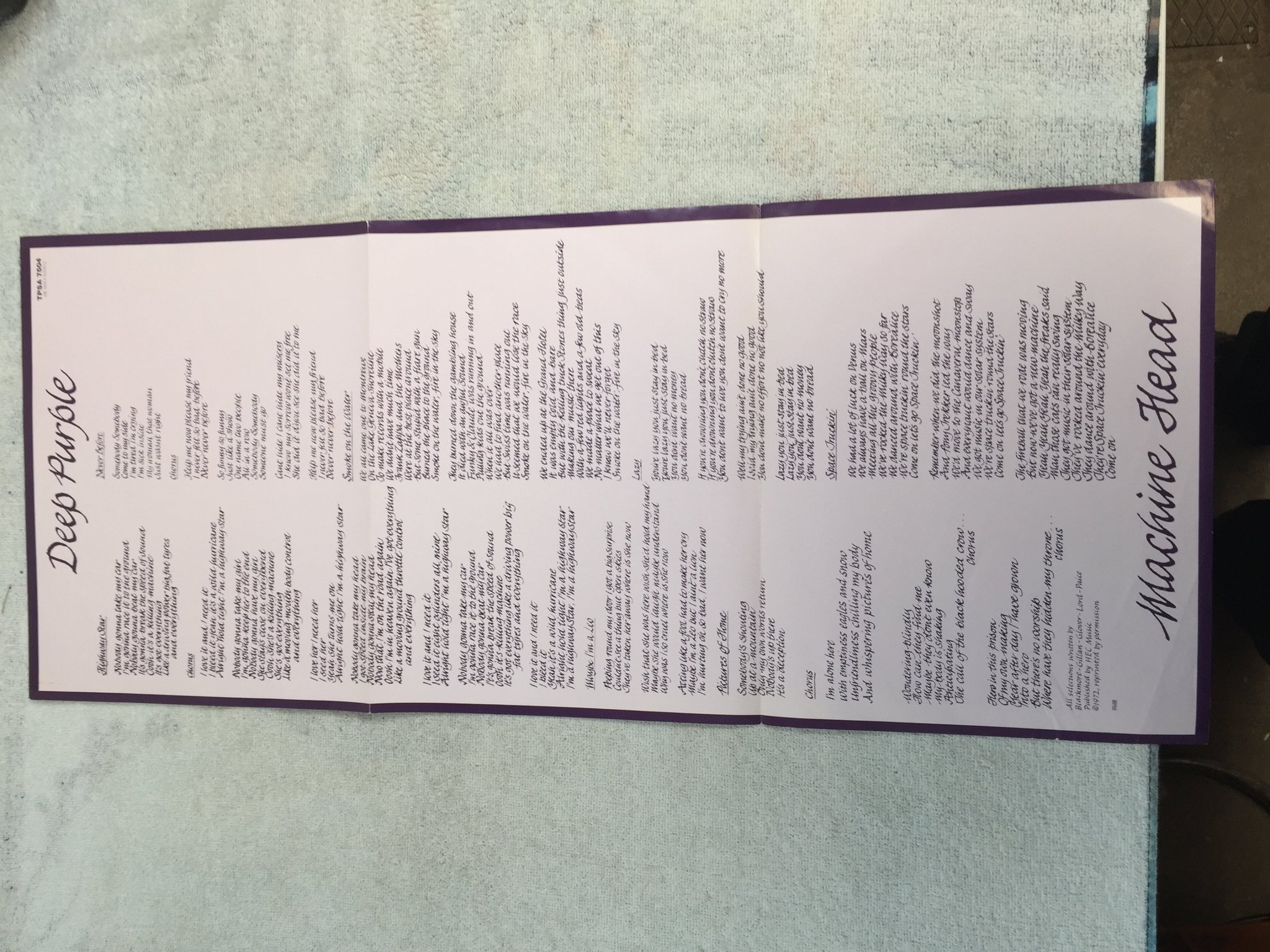 Omslagsbild för skivan DEEP PURPLE machine head LP -72 Ger PURPLE TPSA 7504