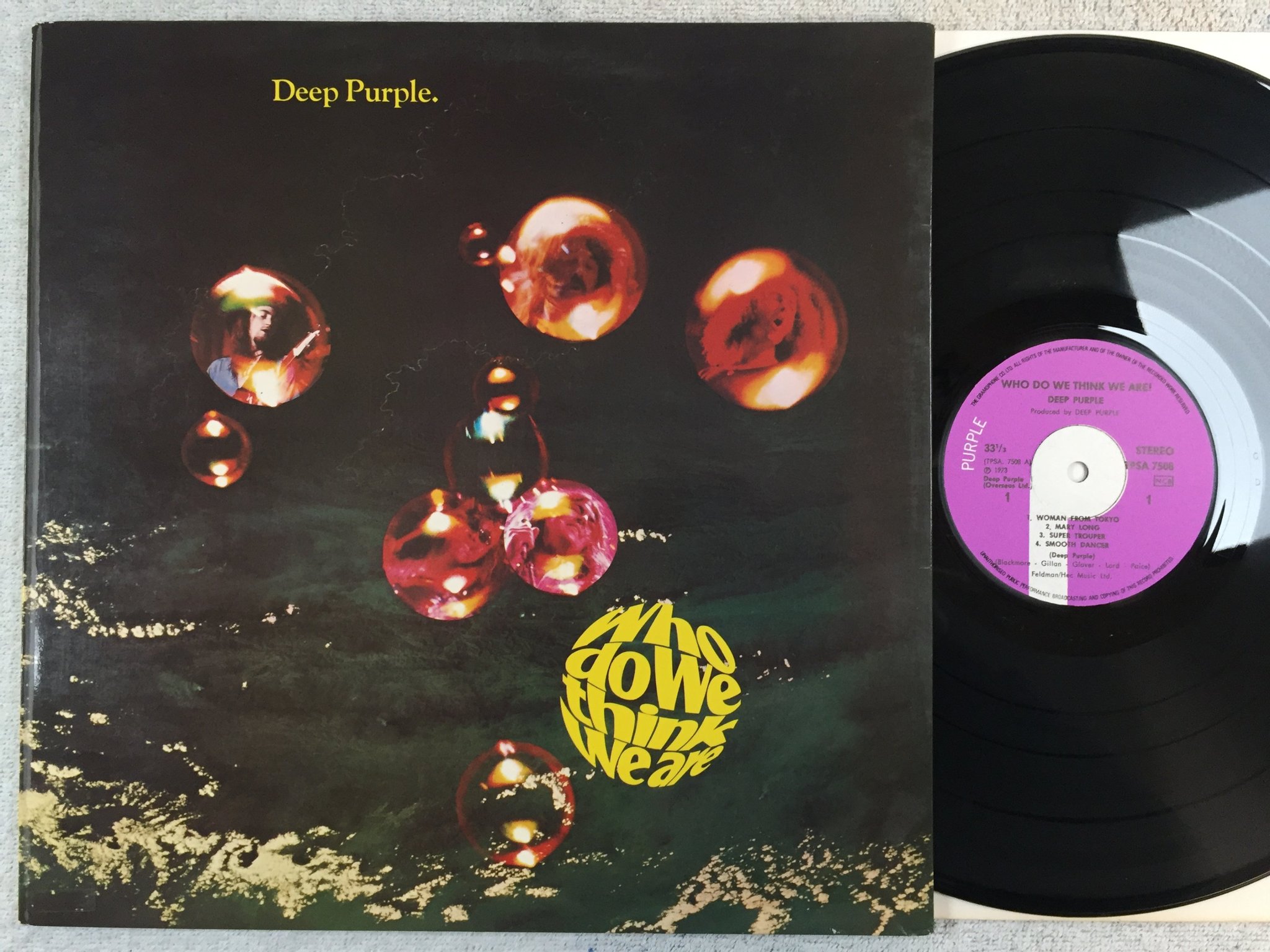 Omslagsbild för skivan DEEP PURPLE who do we think we are LP -73 ncb PURPLE TPSA 7508