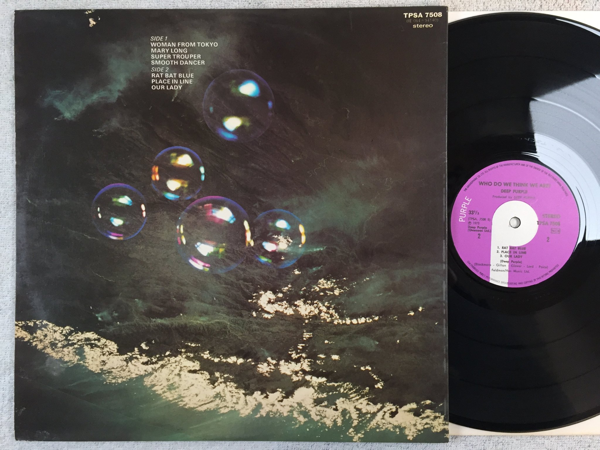 Omslagsbild för skivan DEEP PURPLE who do we think we are LP -73 ncb PURPLE TPSA 7508
