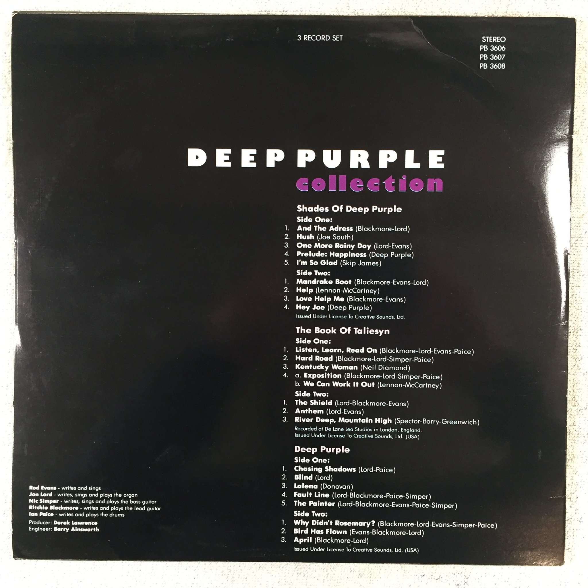 Omslagsbild för skivan DEEP PURPLE collection 3xLP -95 US CREATIVE SOUNDS PB 3606/8