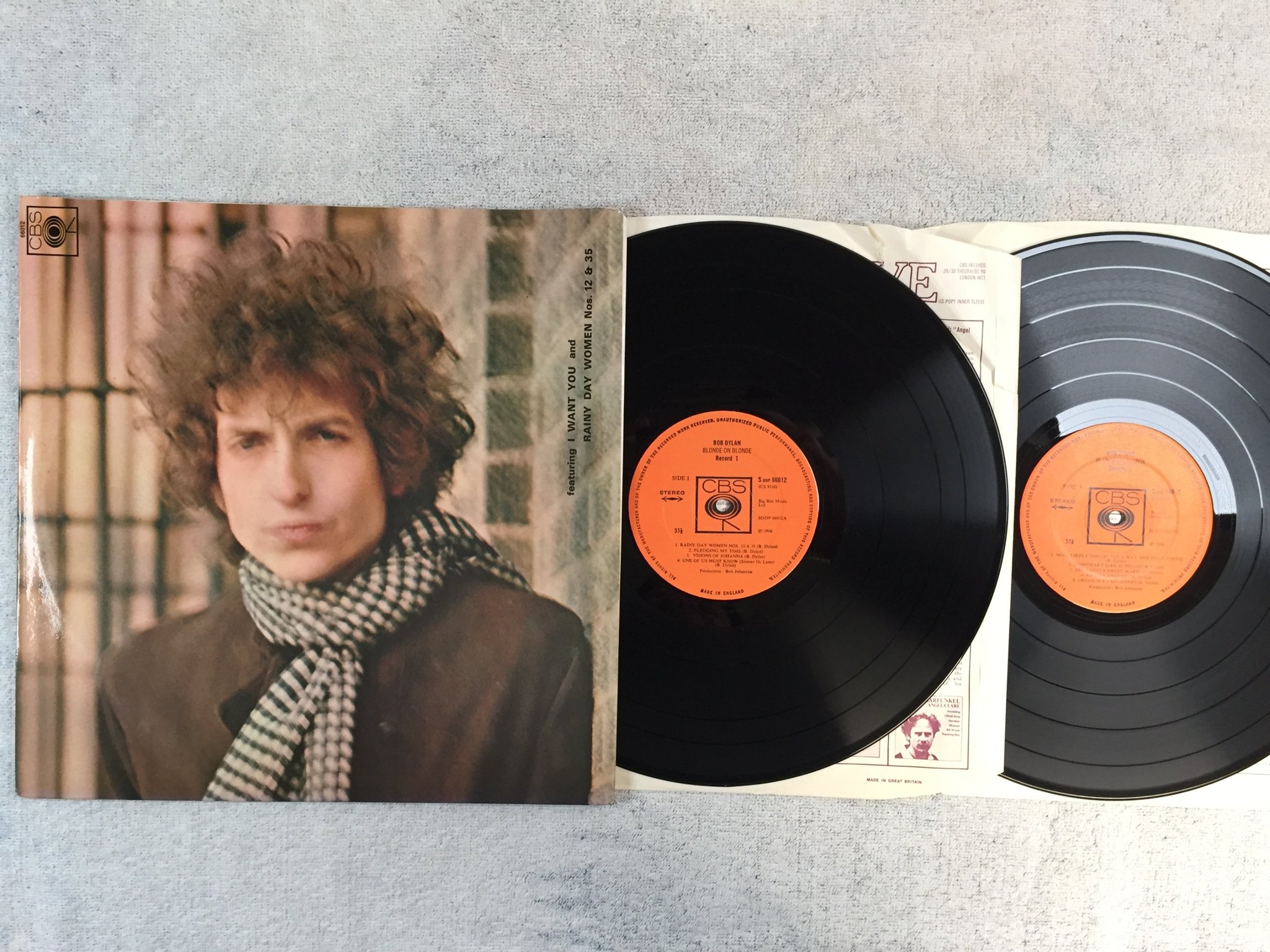 Omslagsbild för skivan BOB DYLAN blonde on blonde 2xLP -66 UK CBS SDDP 66012 mkt fint ex !