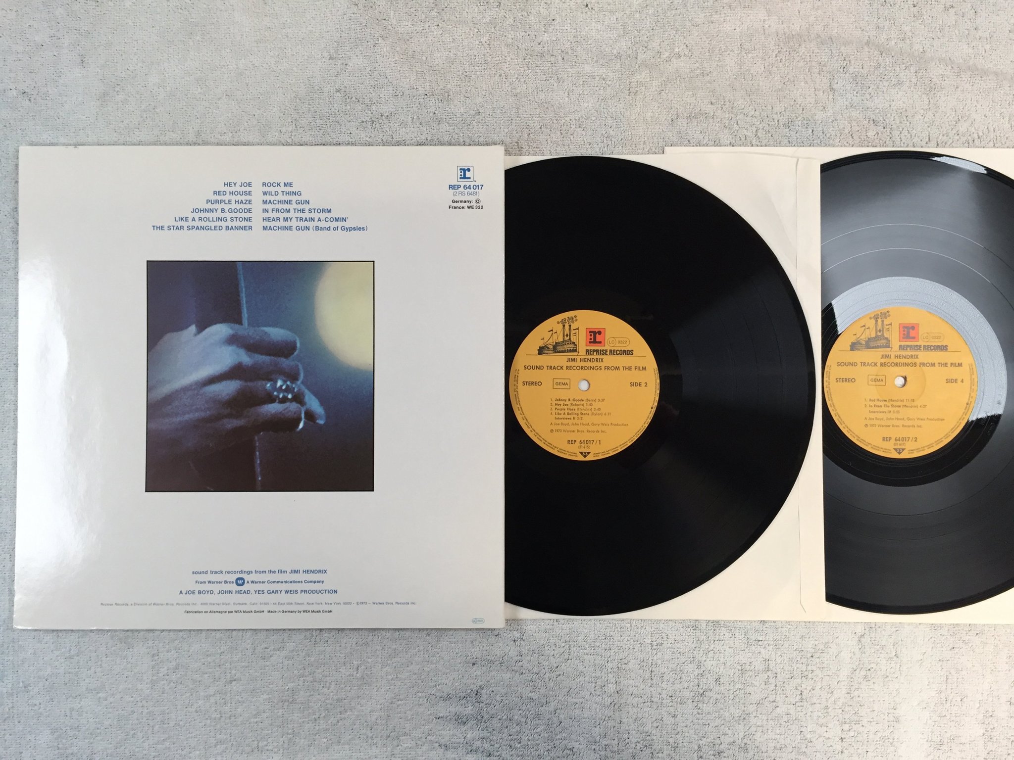 Omslagsbild för skivan JIMI HENDRIX sound track recordings from the film 2xLP -73 Ger REPRISE REP 64017