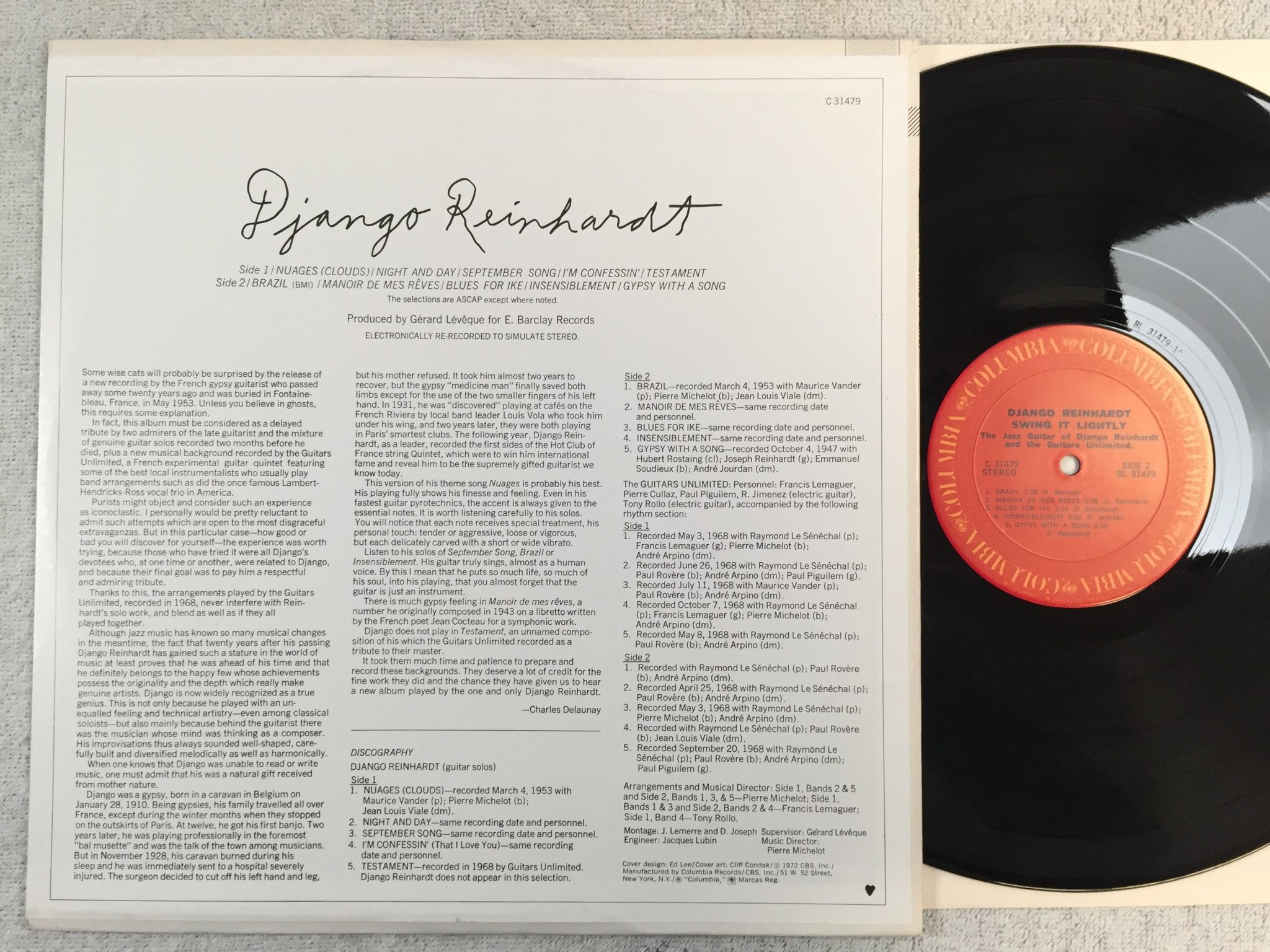 Omslagsbild för skivan DJANGO REINHARDT swing it lightly LP US COLUMBIA C 31479