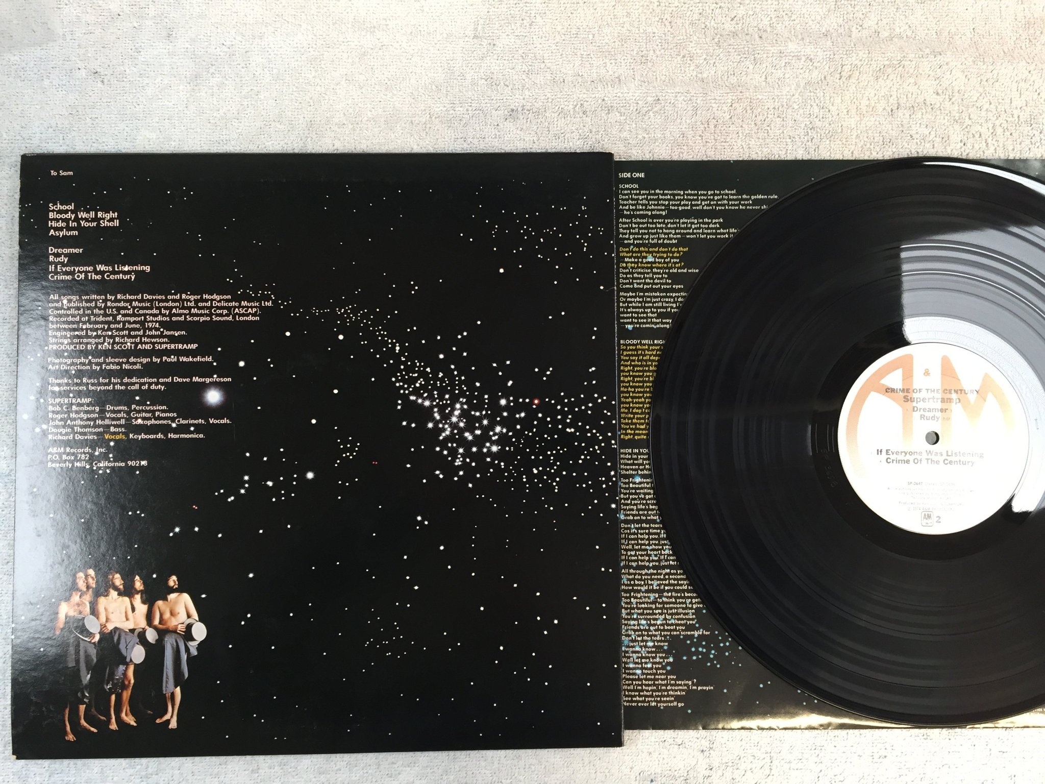 Omslagsbild för skivan SUPERTRAMP crime of the century LP -74 US A&M SP 3647