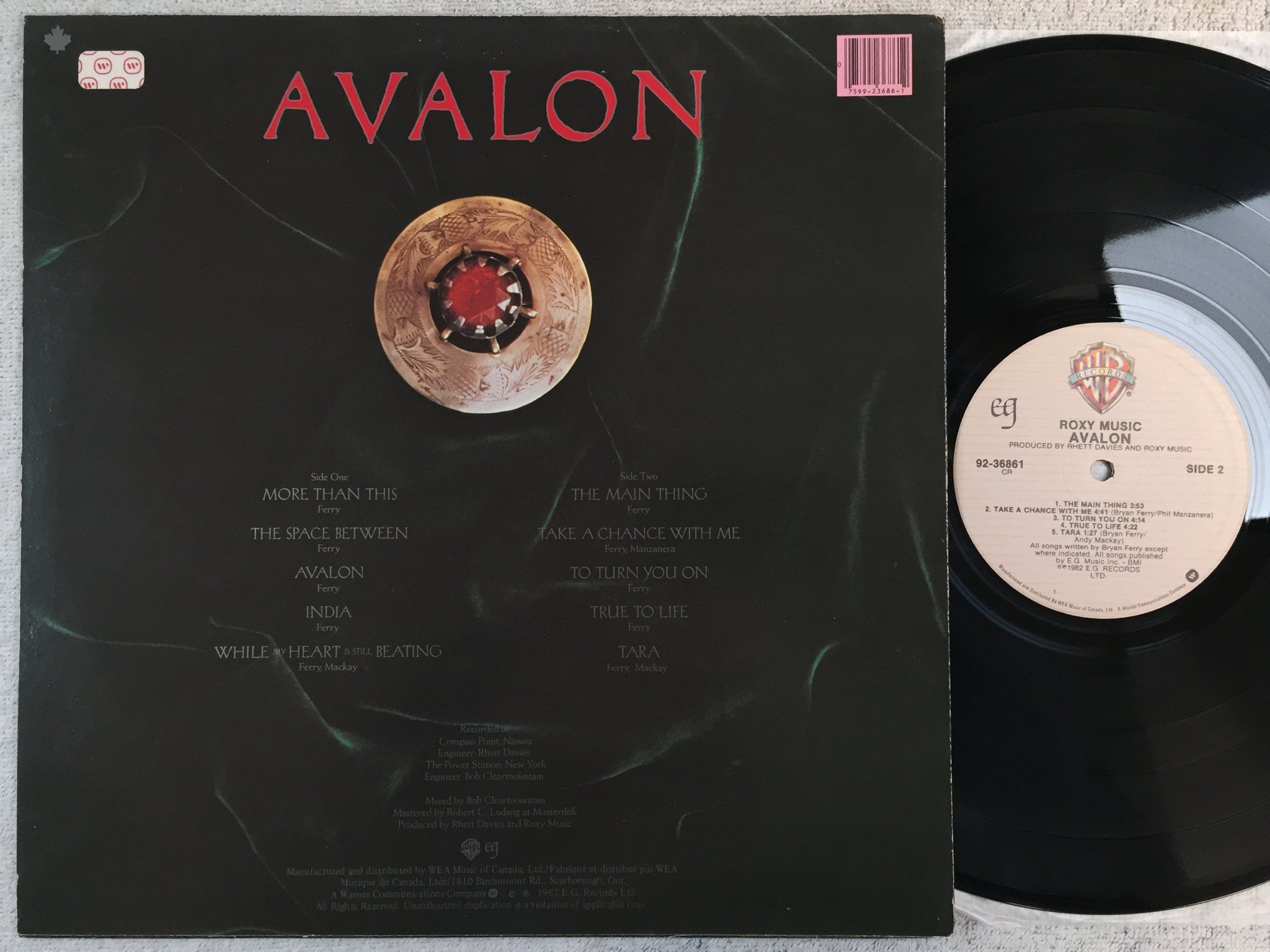Omslagsbild för skivan ROXY MUSIC avalon LP -82 Can WARNER BROS 92-36861