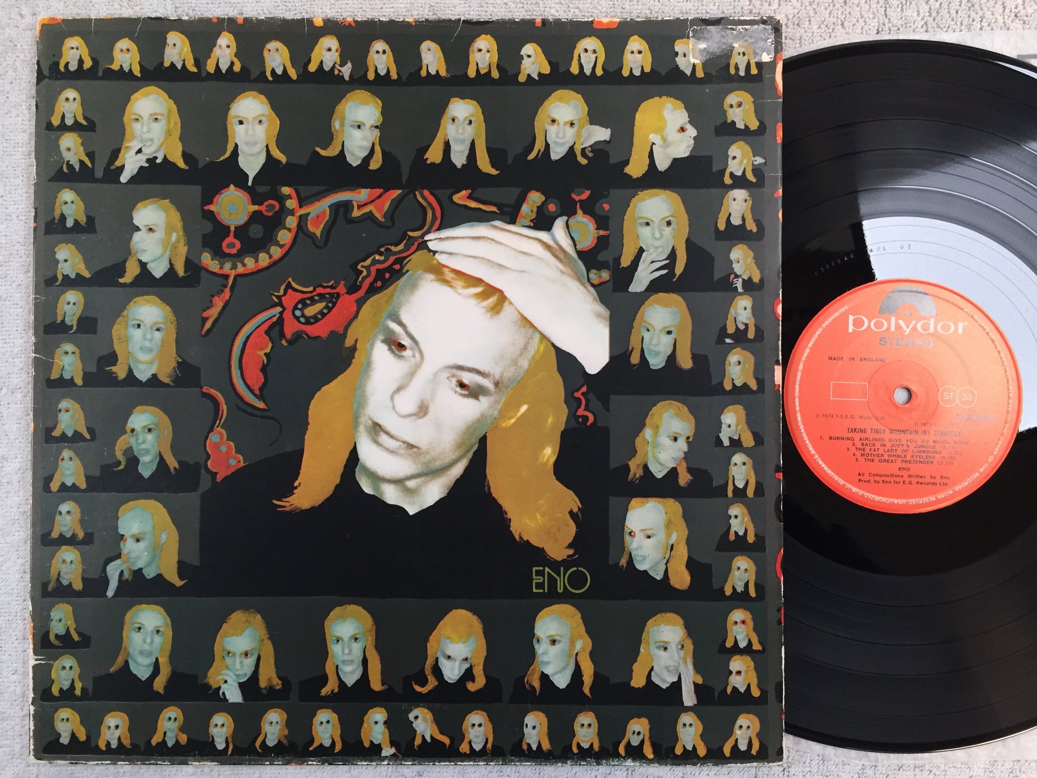 Omslagsbild för skivan BRIAN ENO taking tiger mountain LP -74 UK POLYDOR 2302-068