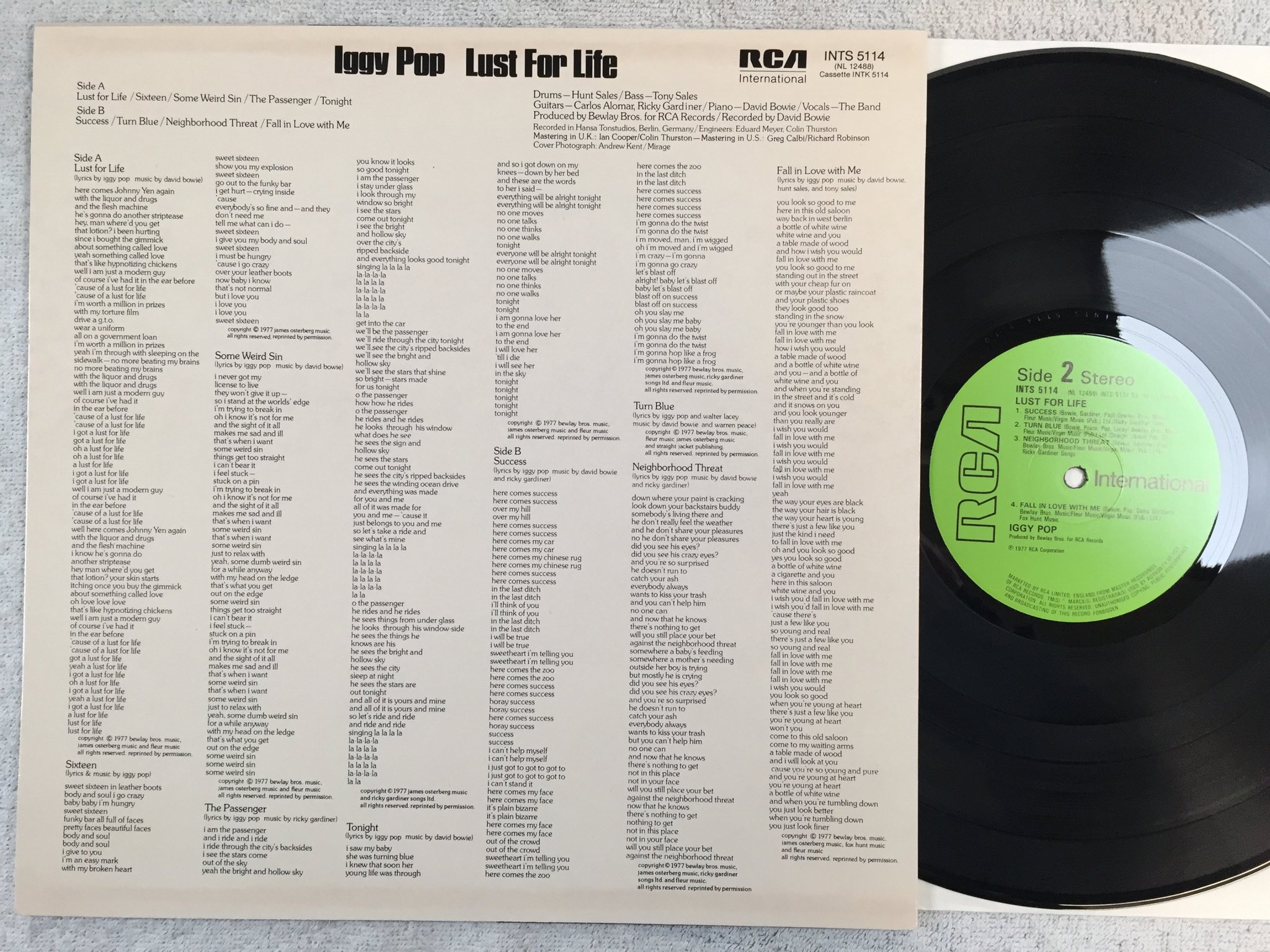 Omslagsbild för skivan IGGY POP lust for life LP UK RCA INTS 5114