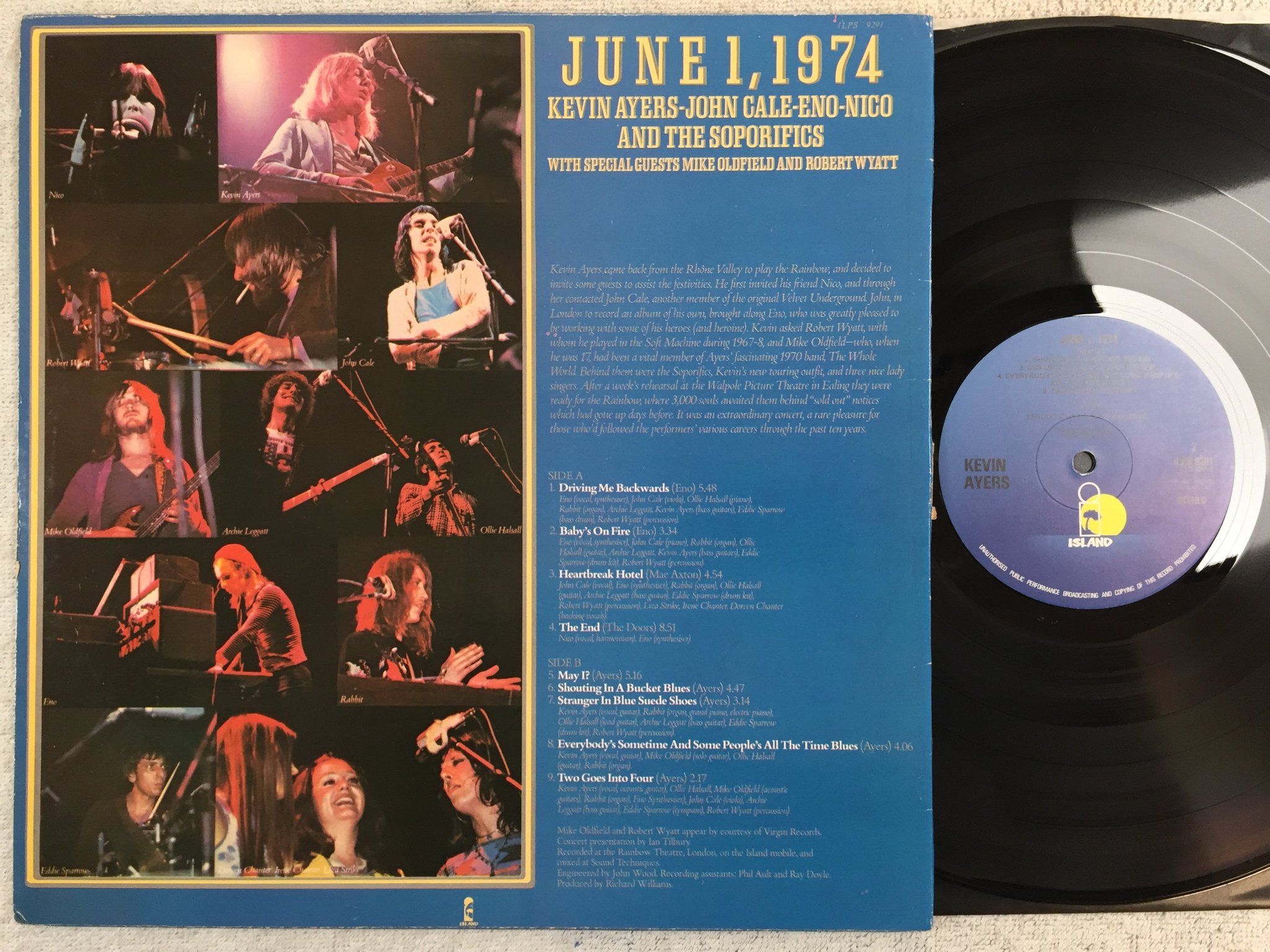 Omslagsbild för skivan AYERS - ENO - CALE - NICO June 1, 1974 LP UK ISLAND ILPS 9291