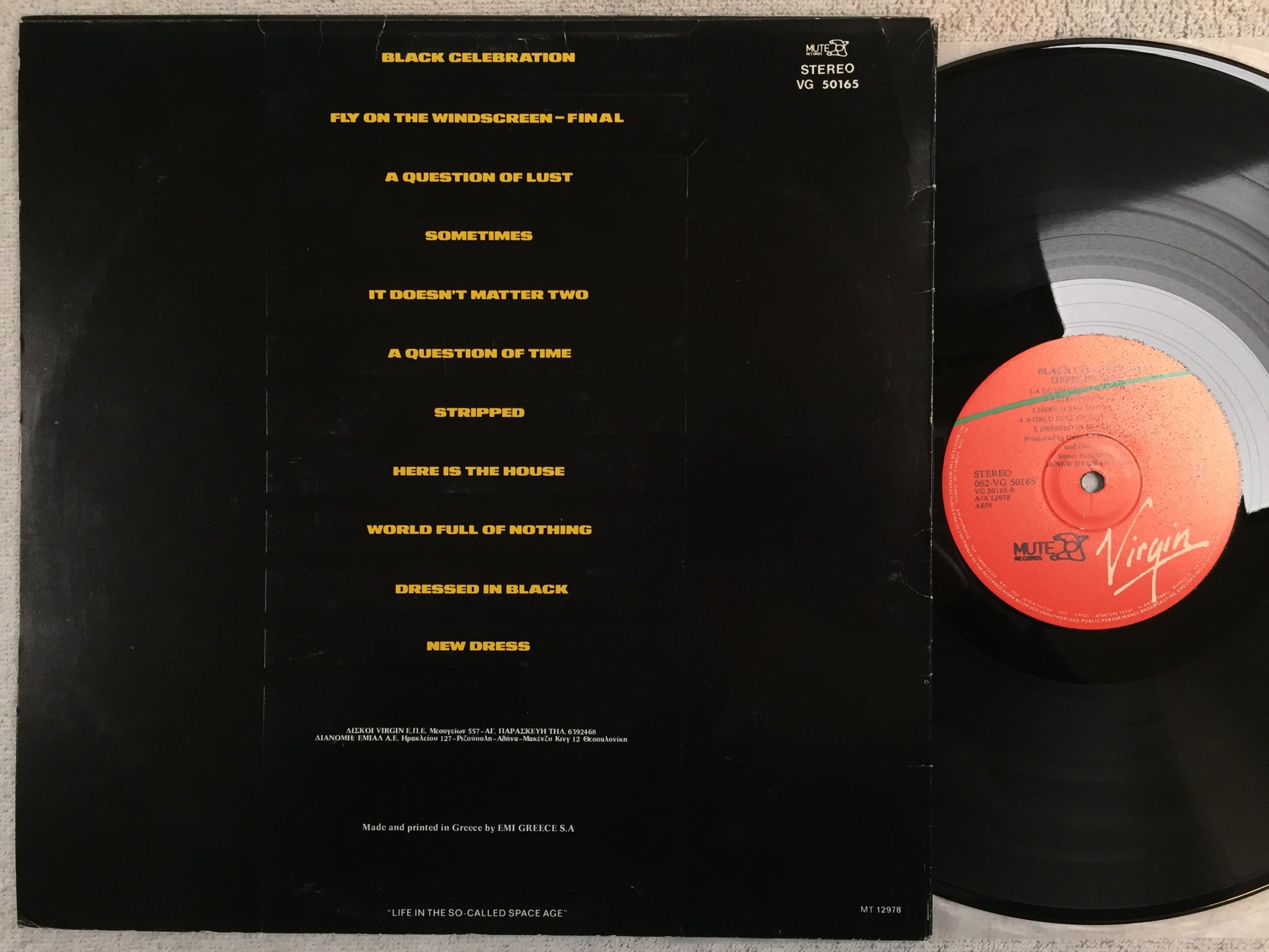 Omslagsbild för skivan DEPECHE MODE black celebration LP Greece MUTE  062-VG 50165