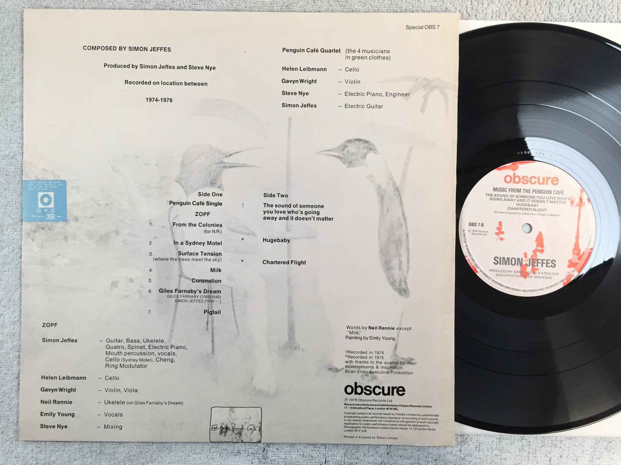 Omslagsbild för skivan PENGUIN CAFE ORCHESTRA music from the Penguin Cafe LP -76 UK OBSCURE OBS-7