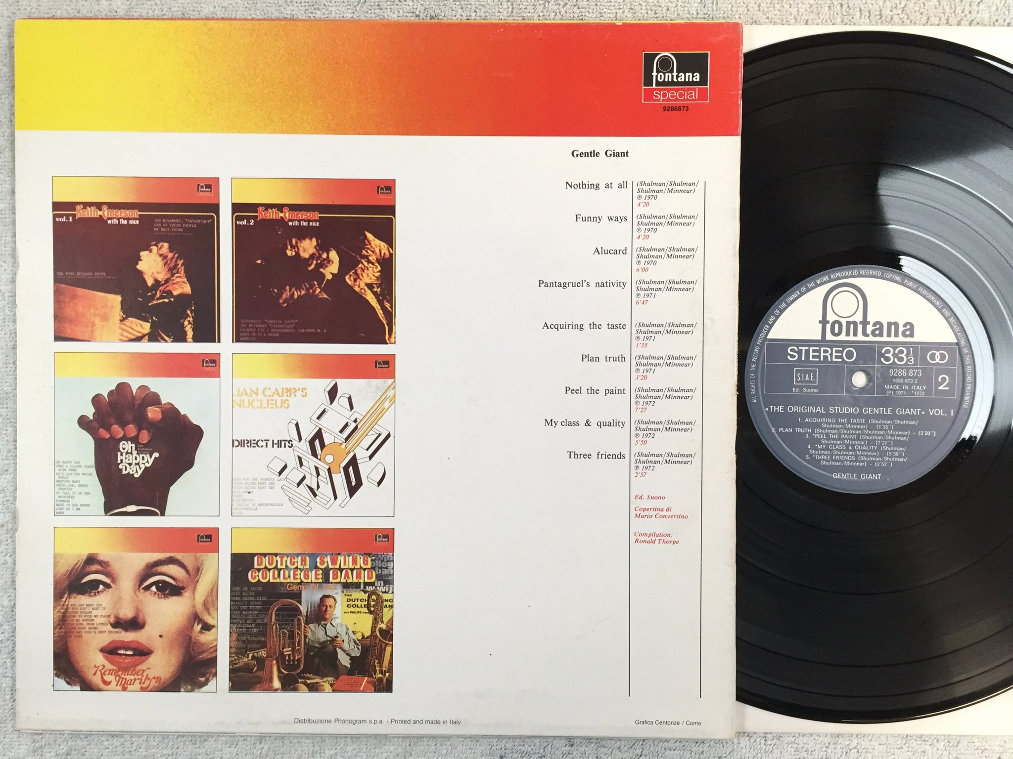 Omslagsbild för skivan GENTLE GIANT the original studio vol 1 LP Ita FONTANA 9286873