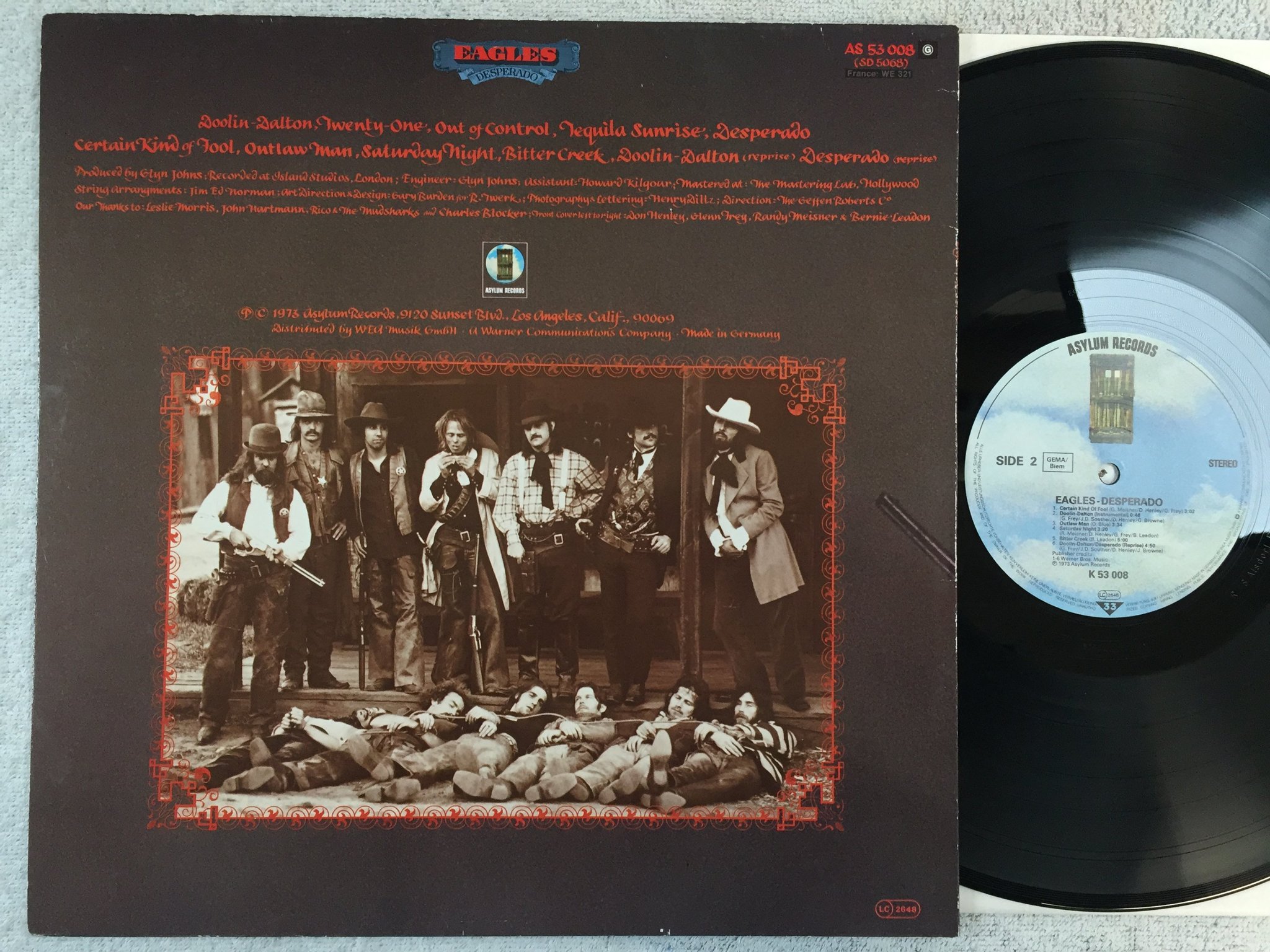 Omslagsbild för skivan EAGLES desperado LP -73 Ger ASYLUM K 53008