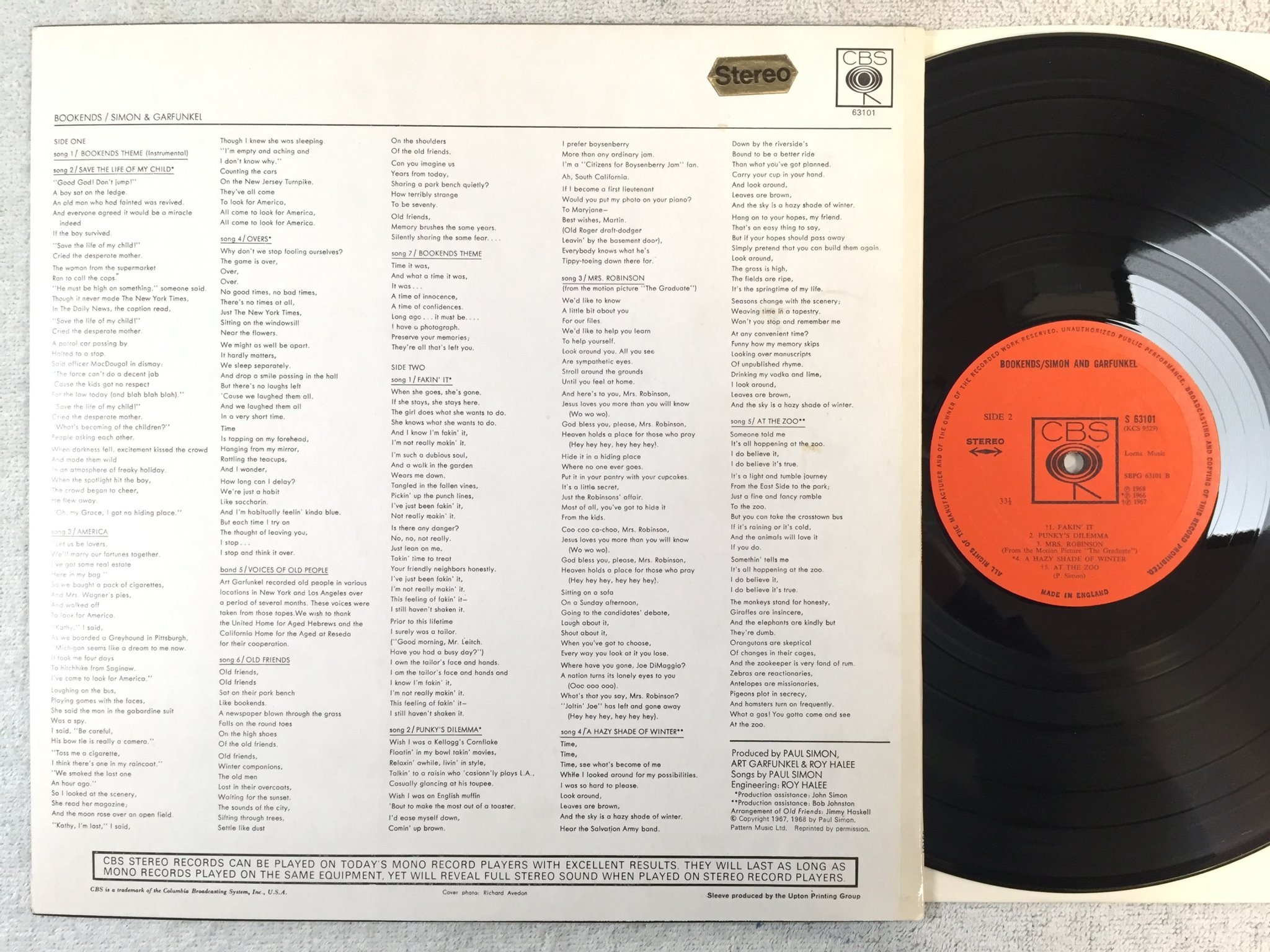 Omslagsbild för skivan SIMON & GARFUNKEL bookends LP UK CBS S 63101